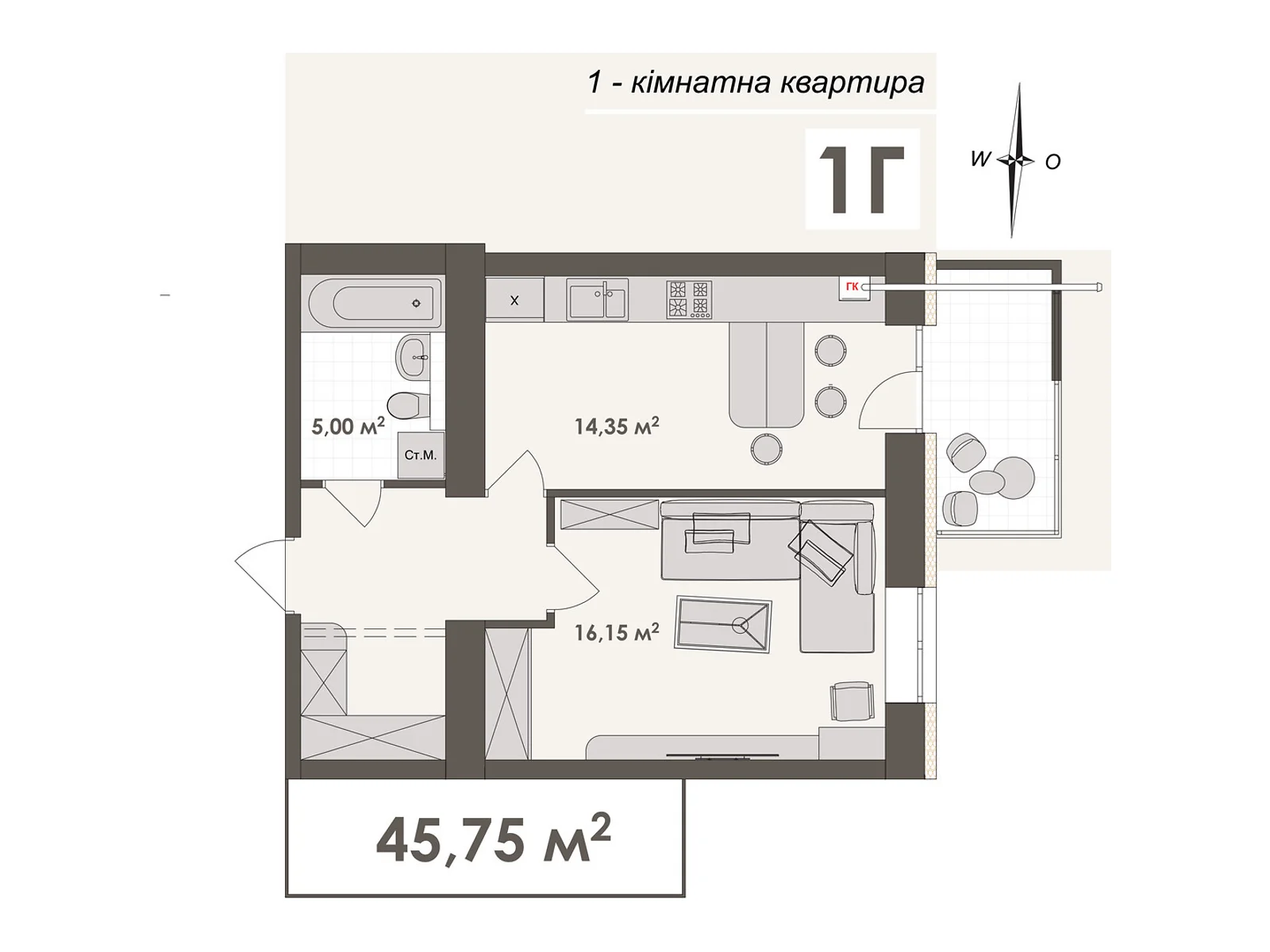 Продается 1-комнатная квартира 46.65 кв. м в Виннице, ул. Стрелецкая, 23