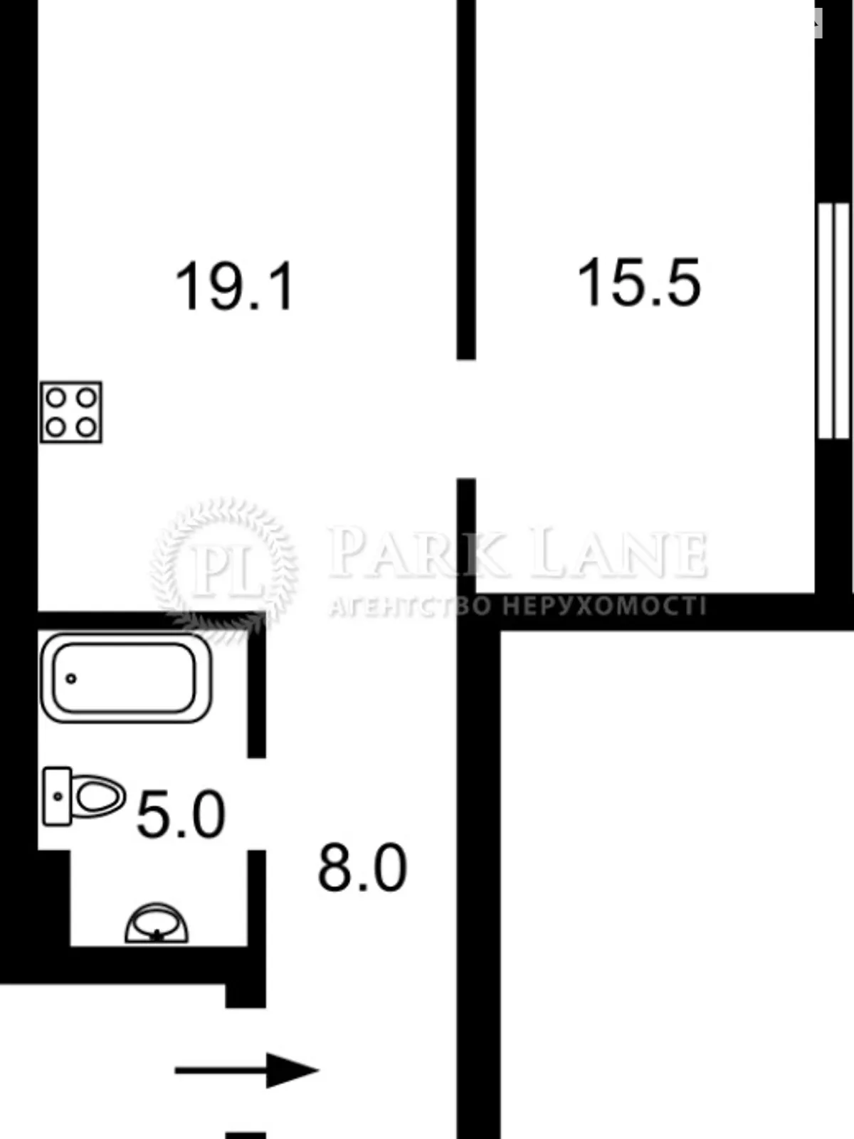 Продається 1-кімнатна квартира 46.8 кв. м у Києві, вул. Львівська, 15