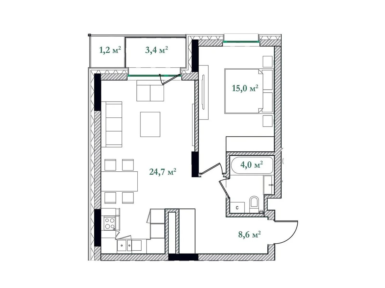 Продається 1-кімнатна квартира 56.9 кв. м у Києві, цена: 216220 $