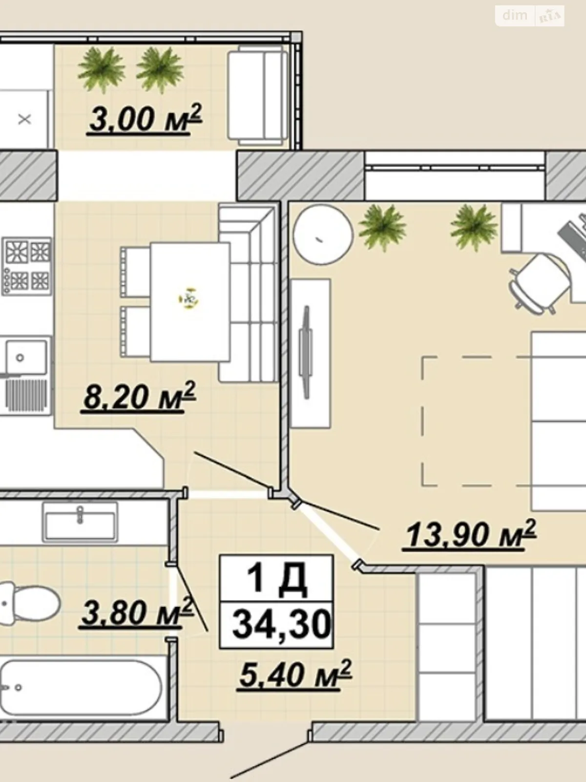 Продается 1-комнатная квартира 35 кв. м в Ивано-Франковске, ул. Княгинин, 44 - фото 1