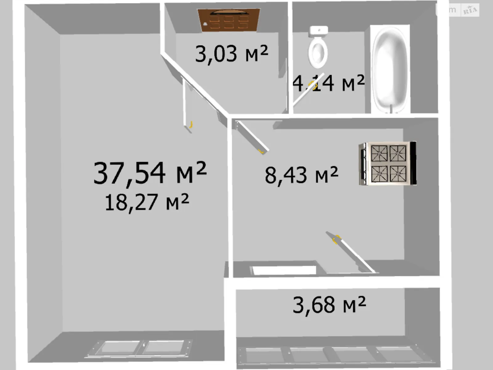 Продается 1-комнатная квартира 37.54 кв. м в Виннице, ул. Одесская - фото 1