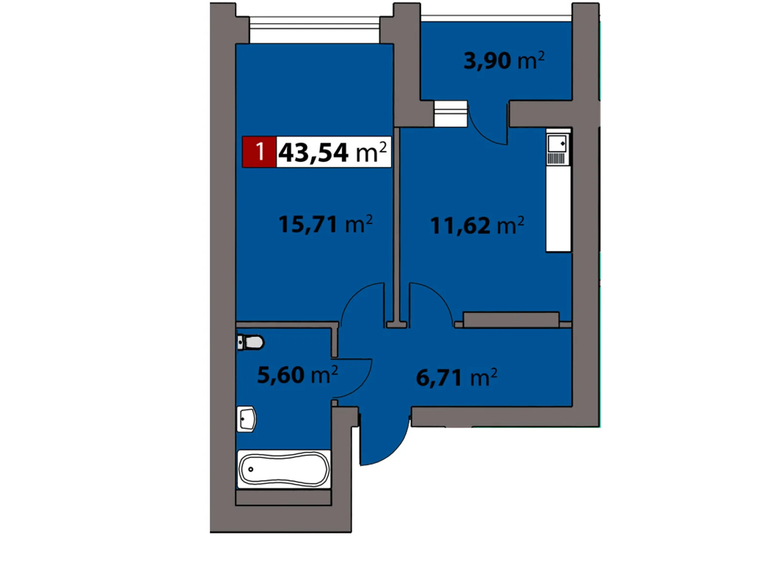 Продается 1-комнатная квартира 43.54 кв. м в Черкассах, цена: 36648 $