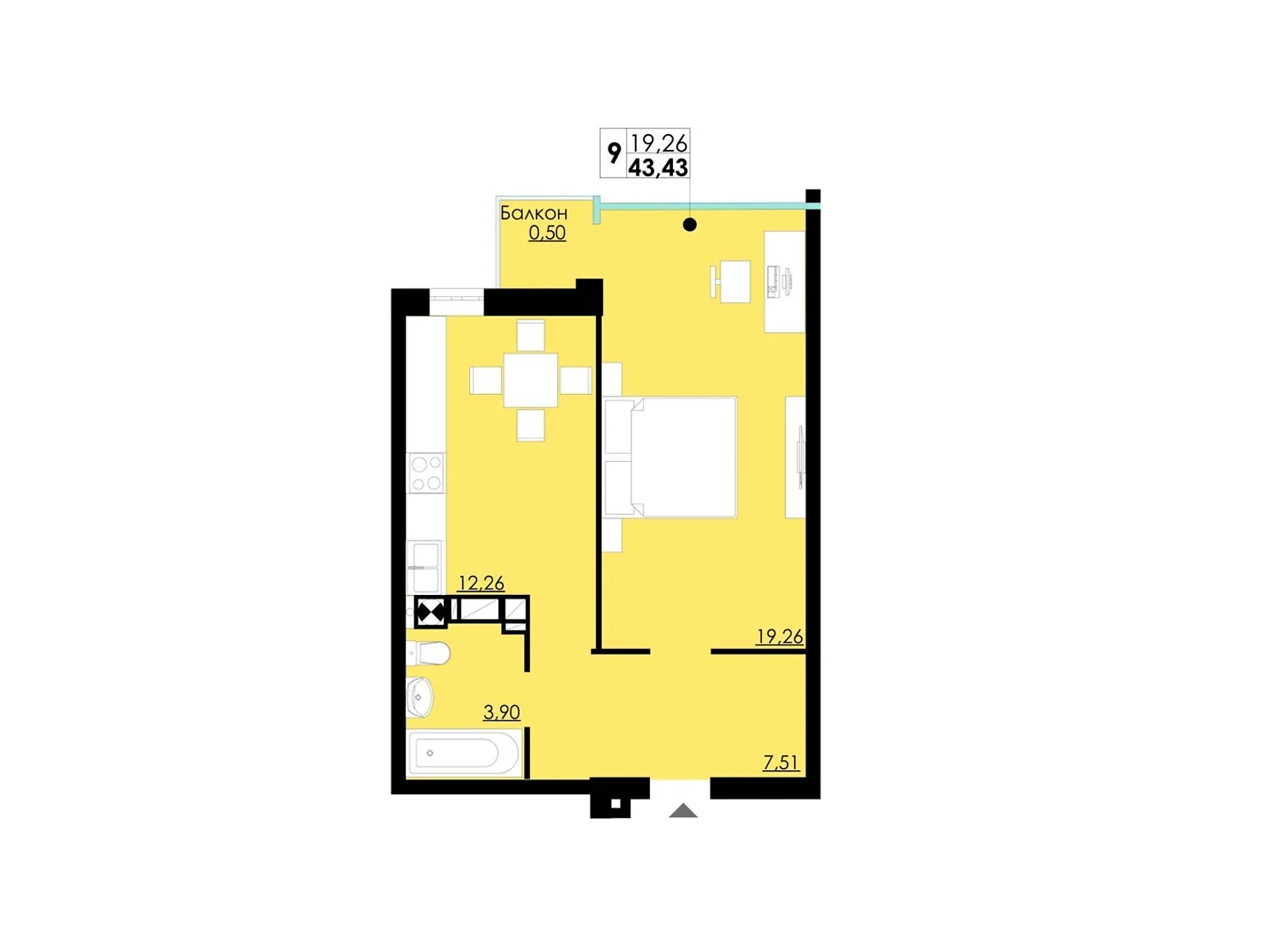 Продается 1-комнатная квартира 43.43 кв. м в Черновцах, ул. Русская