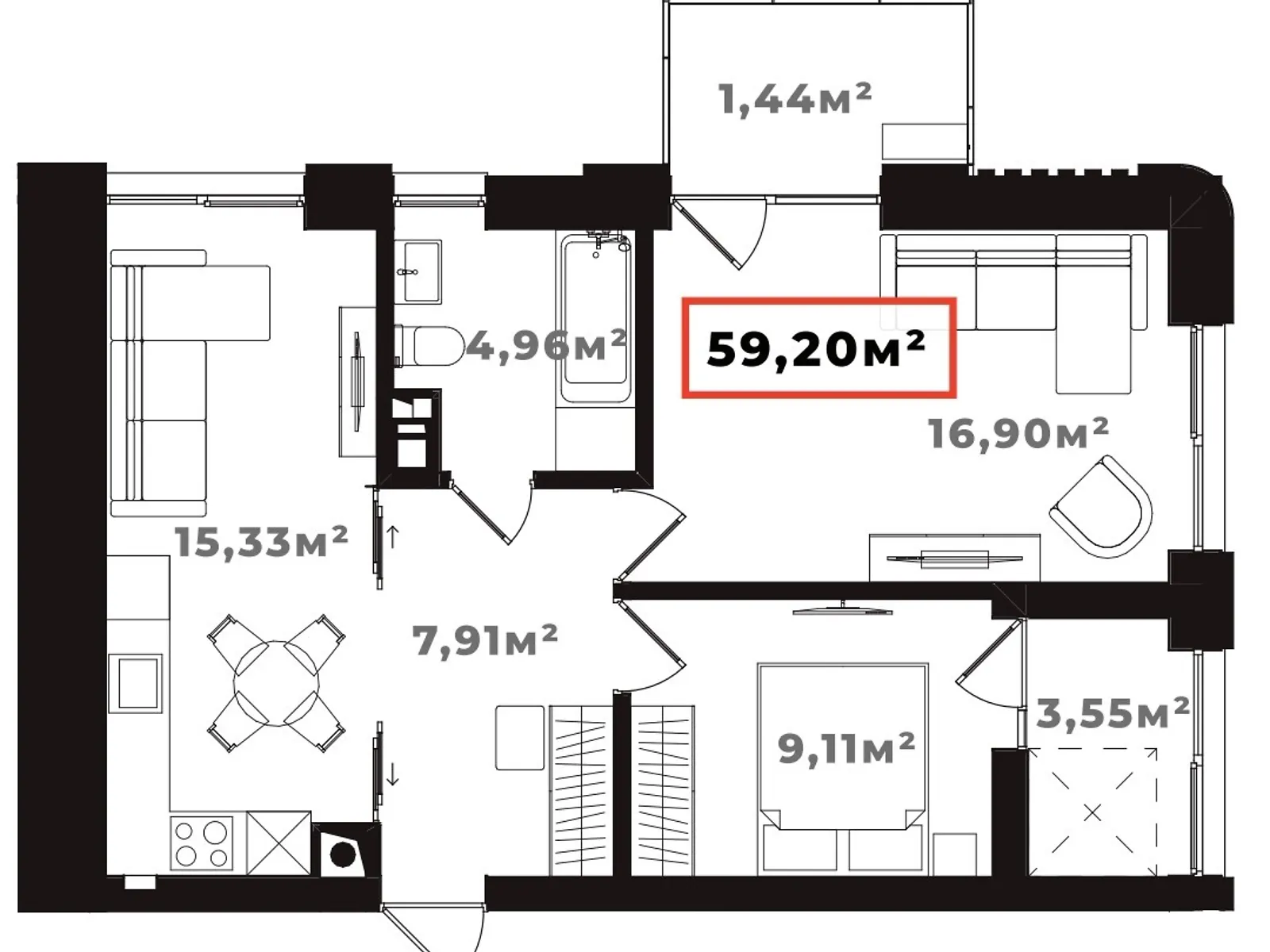 Продається 2-кімнатна квартира 59 кв. м у Івано-Франківську, вул. Сонячна