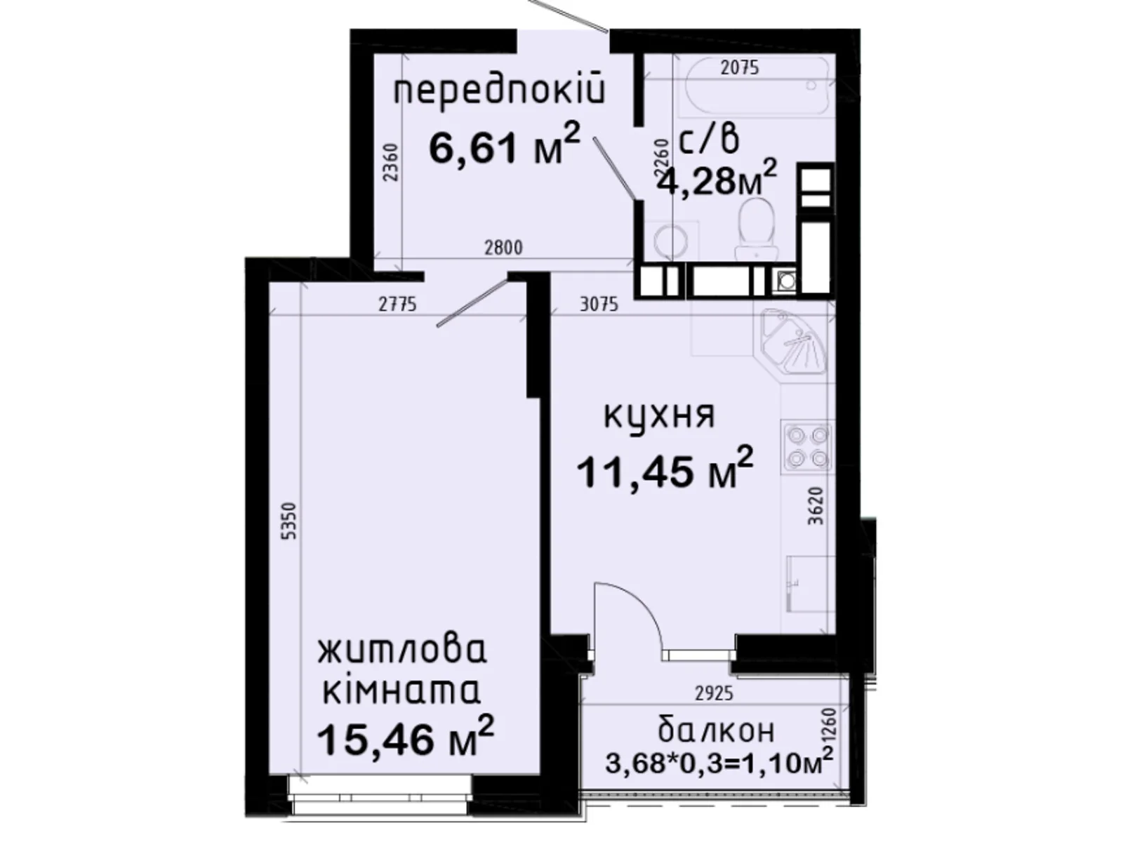 Продается 1-комнатная квартира 38.9 кв. м в Киеве, просп. Академика Глушкова, 42