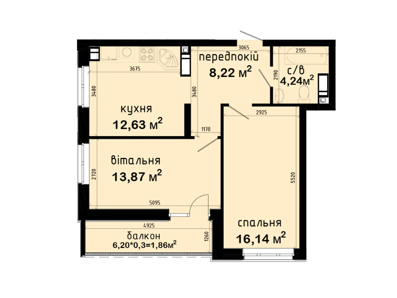 Продається 2-кімнатна квартира 56.96 кв. м у Києві, просп. Академіка Глушкова, 42