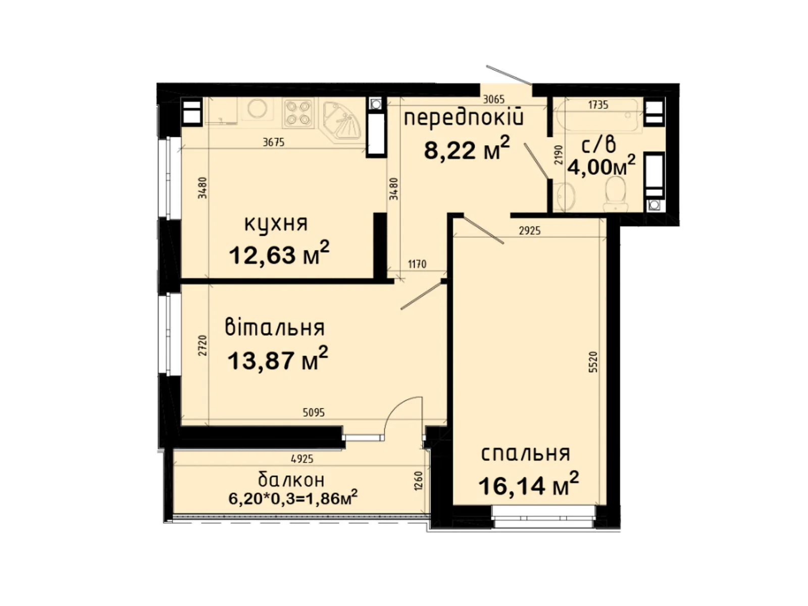 Продається 2-кімнатна квартира 56.72 кв. м у Києві, просп. Академіка Глушкова, 42