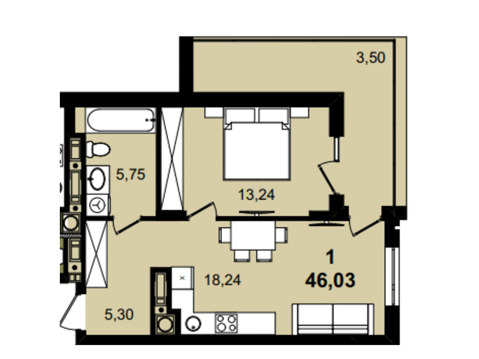 Продается 1-комнатная квартира 46.03 кв. м в Львове, цена: 68585 $