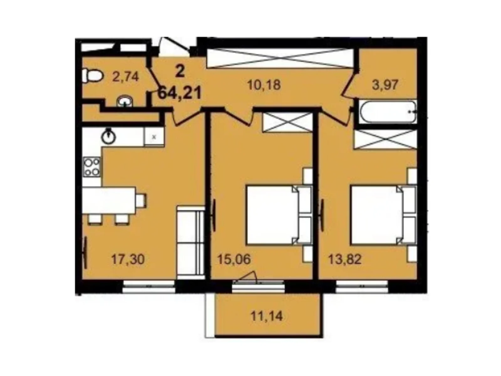 Продается 2-комнатная квартира 64.21 кв. м в Львове, цена: 94389 $
