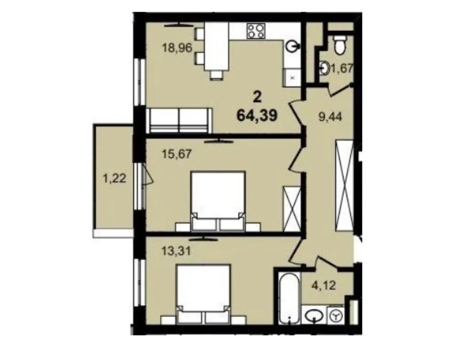 Продается 2-комнатная квартира 64.39 кв. м в Львове, цена: 94653 $