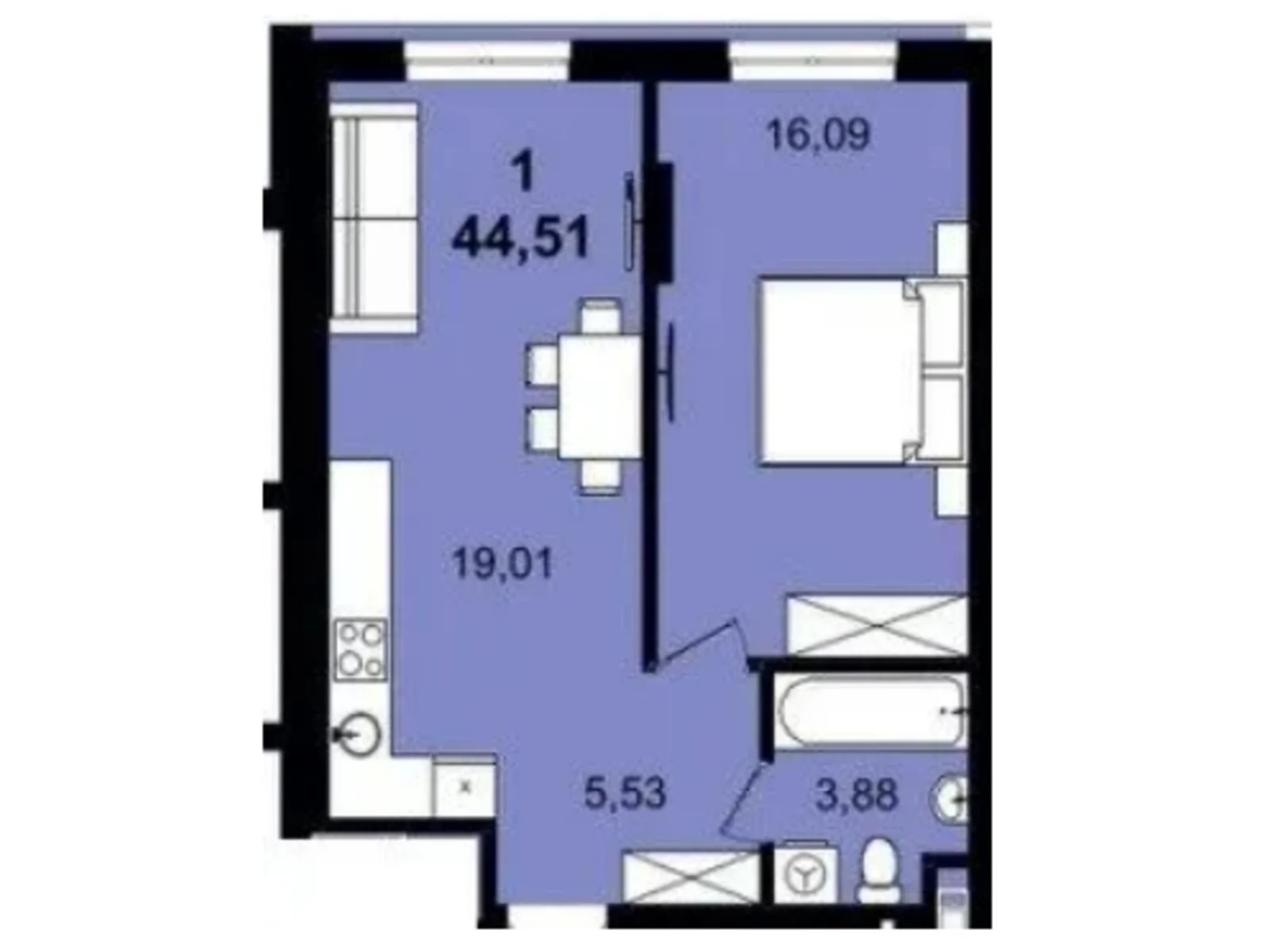 Продается 1-комнатная квартира 44.51 кв. м в Львове, цена: 72551 $