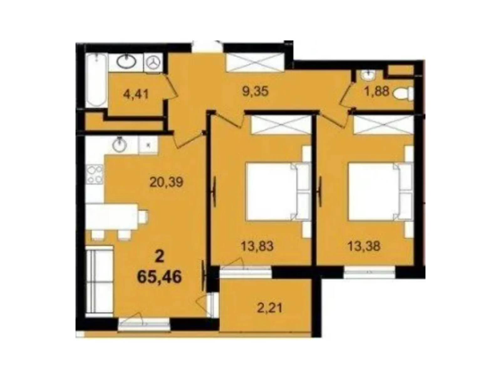 Продается 2-комнатная квартира 65.46 кв. м в Львове, цена: 96226 $