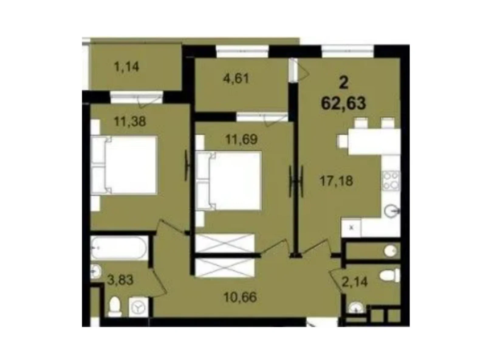 Продается 2-комнатная квартира 62.63 кв. м в Львове, ул. Зеленая, 115