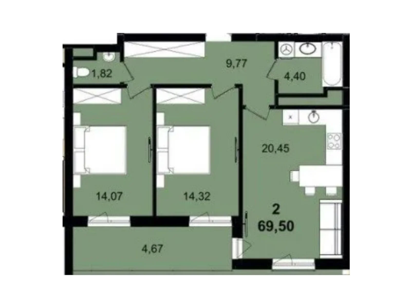 Продается 2-комнатная квартира 69.5 кв. м в Львове