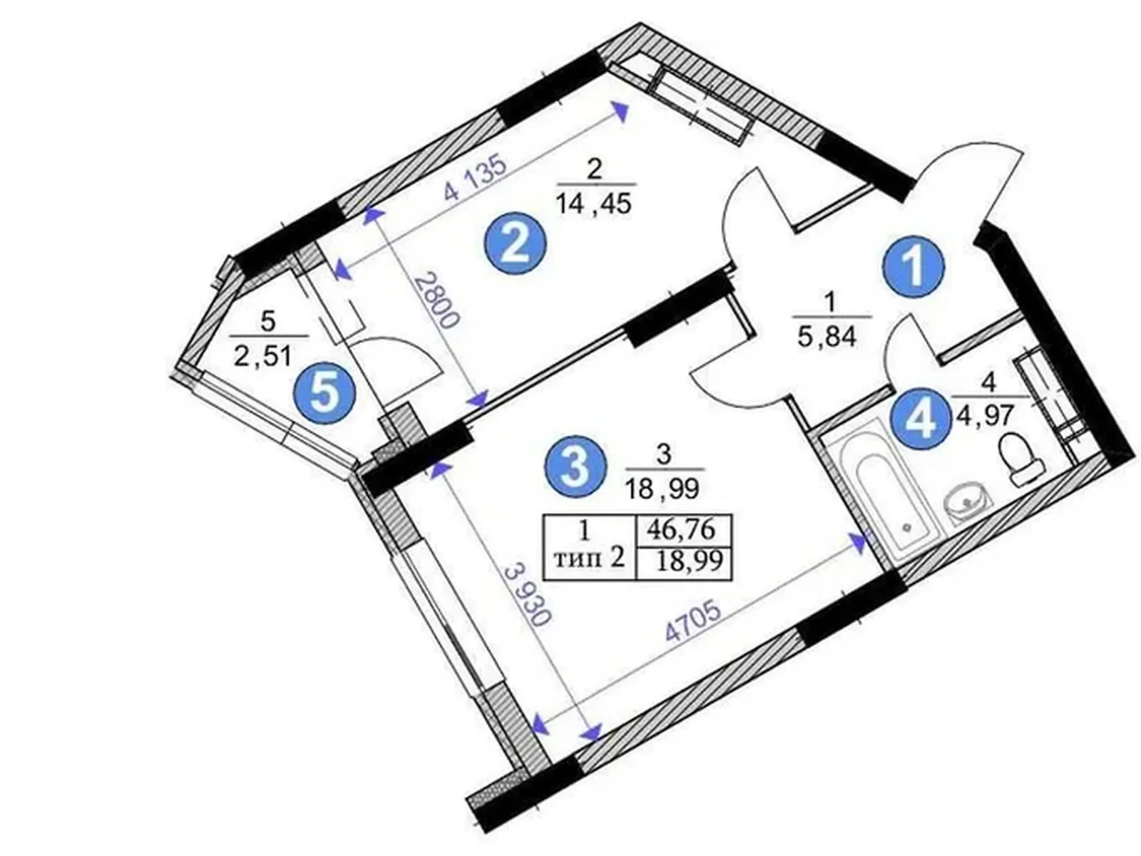 Продається 1-кімнатна квартира 47 кв. м у Києві, вул. Новопольова, 2/1