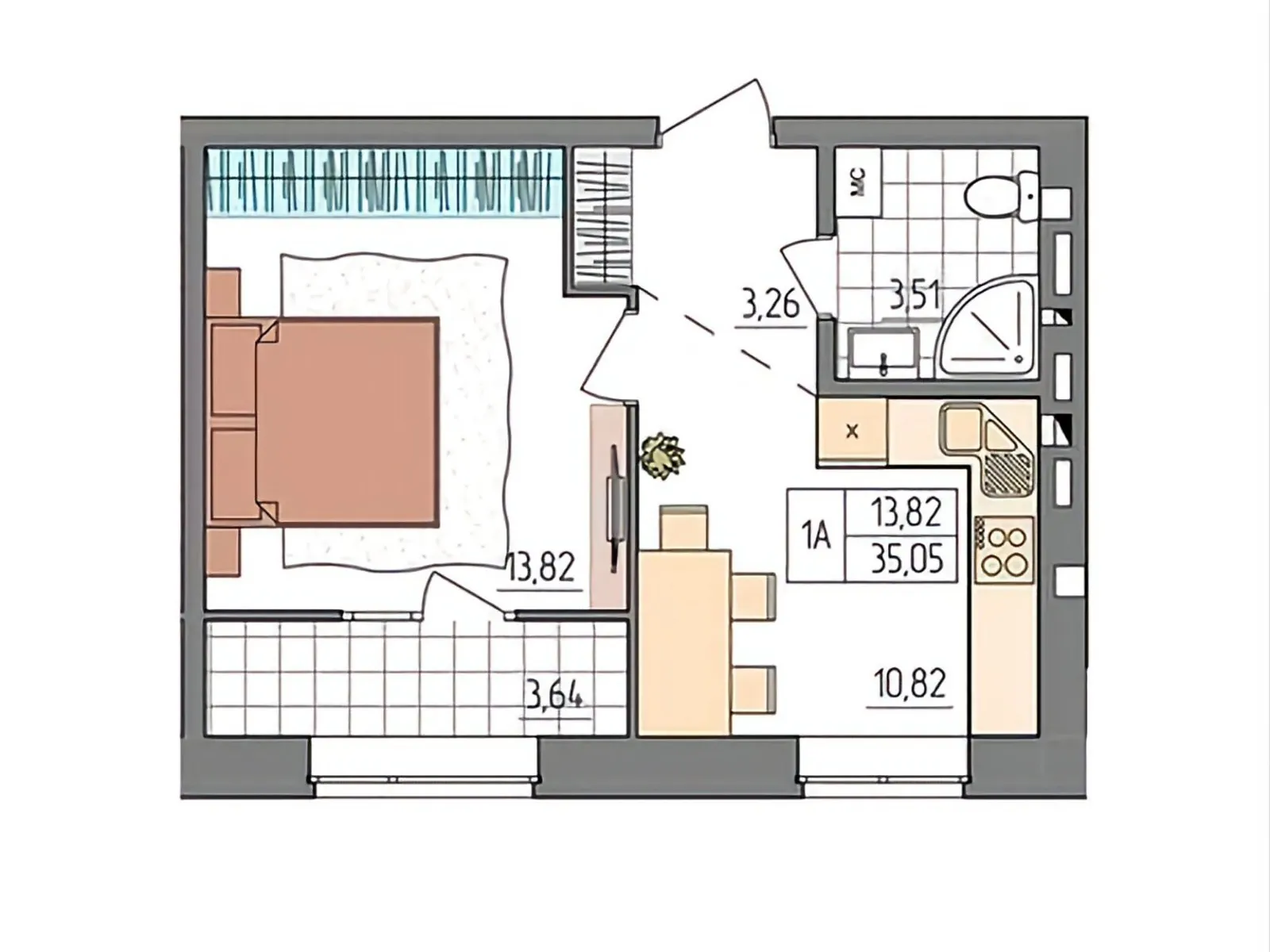 Продается 1-комнатная квартира 35.05 кв. м в Ровно - фото 1