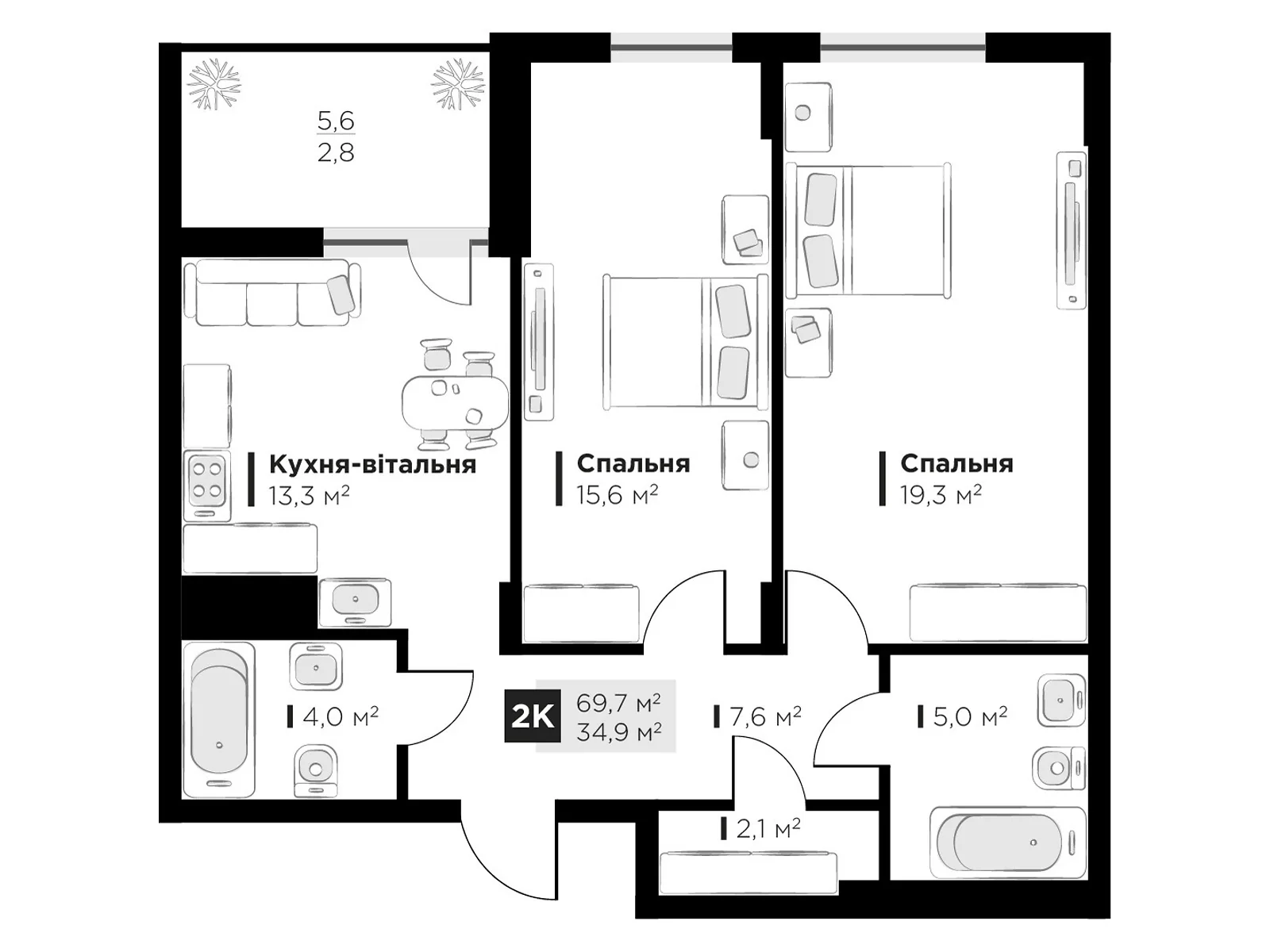 Продается 2-комнатная квартира 69.7 кв. м в Сокольниках