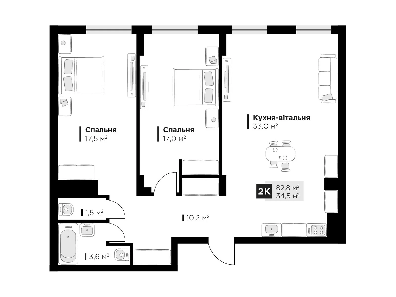 Продается 2-комнатная квартира 82.8 кв. м в Сокольниках, цена: 114140 $