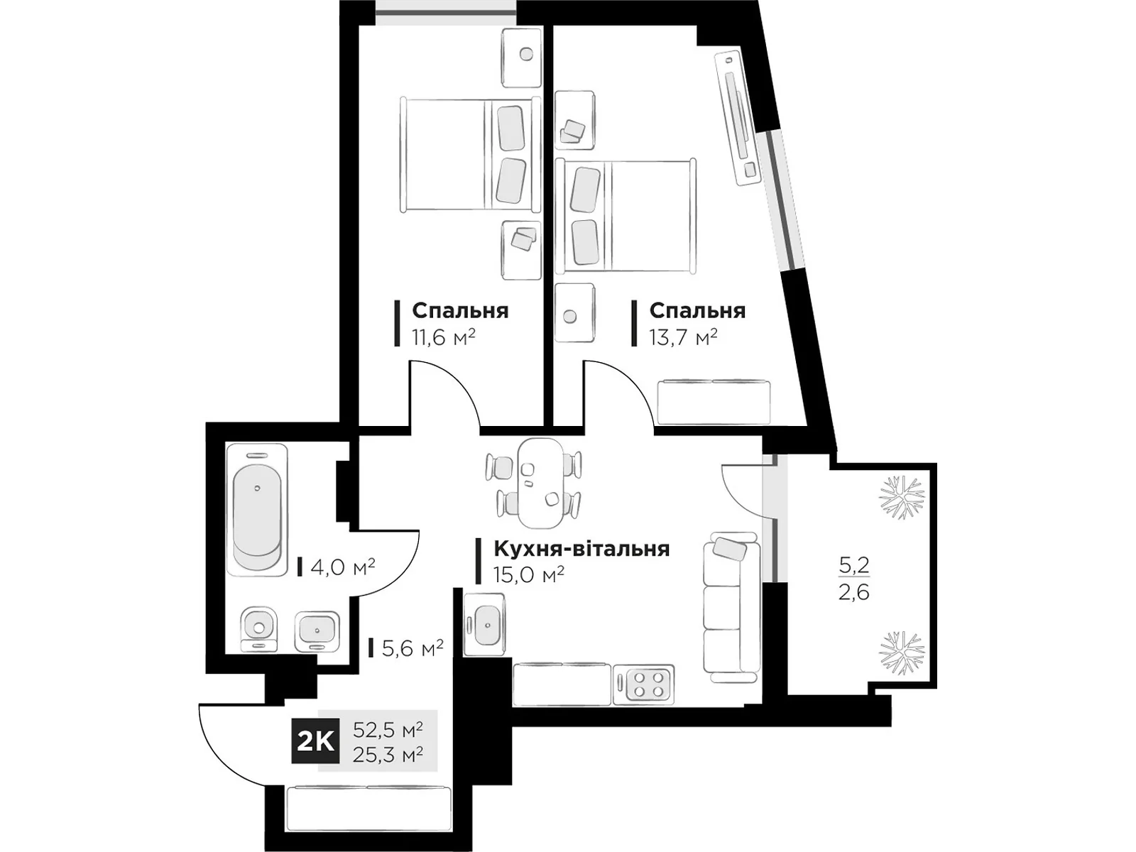 Продается 2-комнатная квартира 52.5 кв. м в Сокольниках