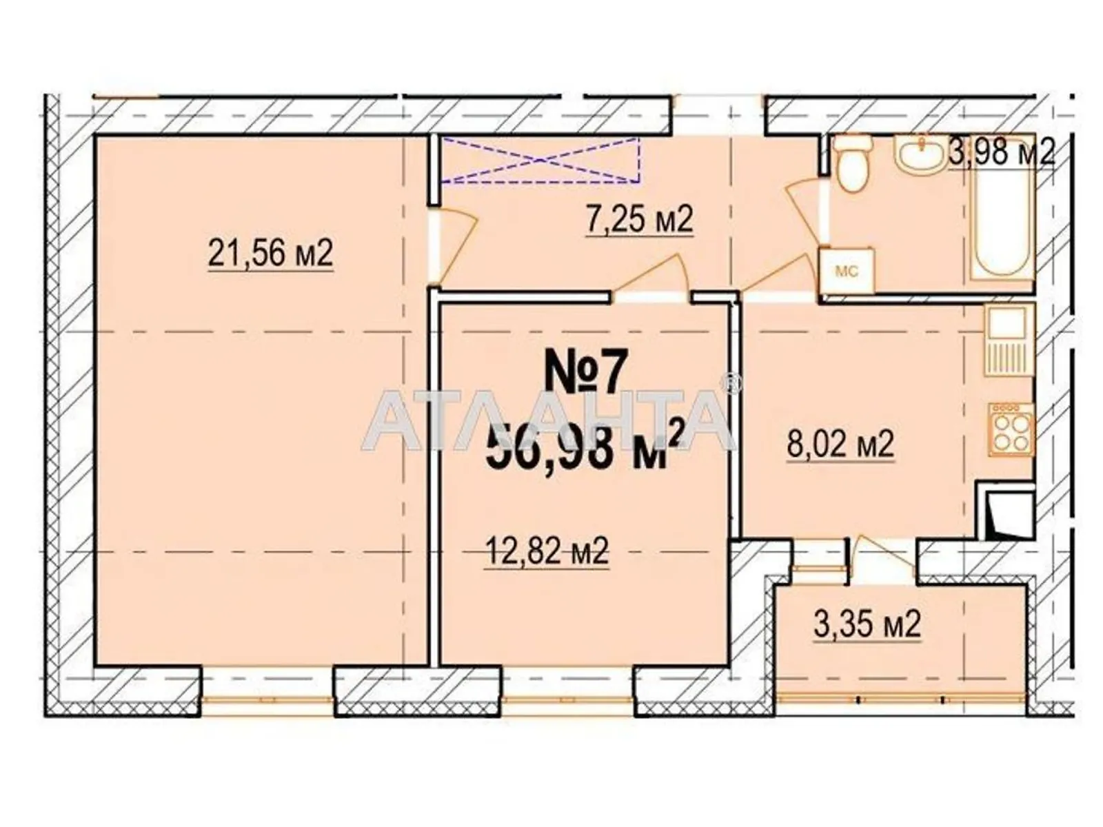 Продается 2-комнатная квартира 57 кв. м в Виннице