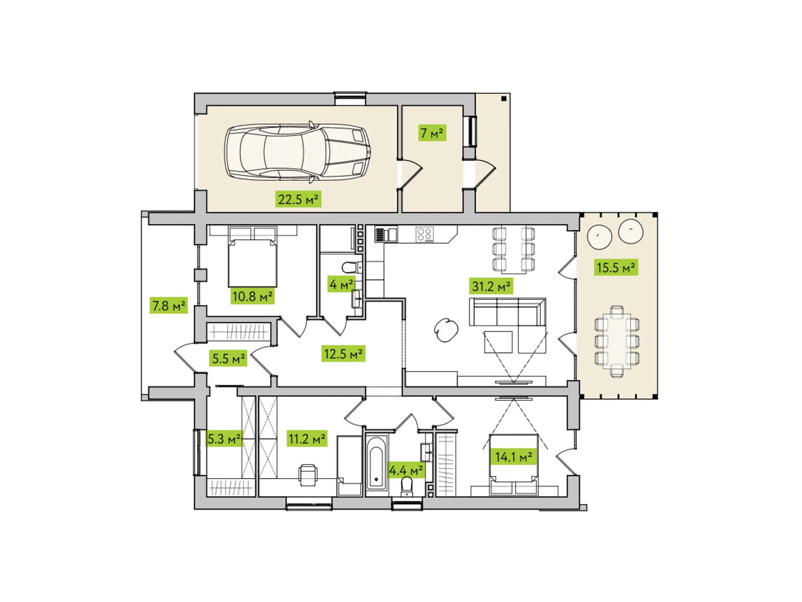 Продается одноэтажный дом 106 кв. м с террасой, цена: 94900 $