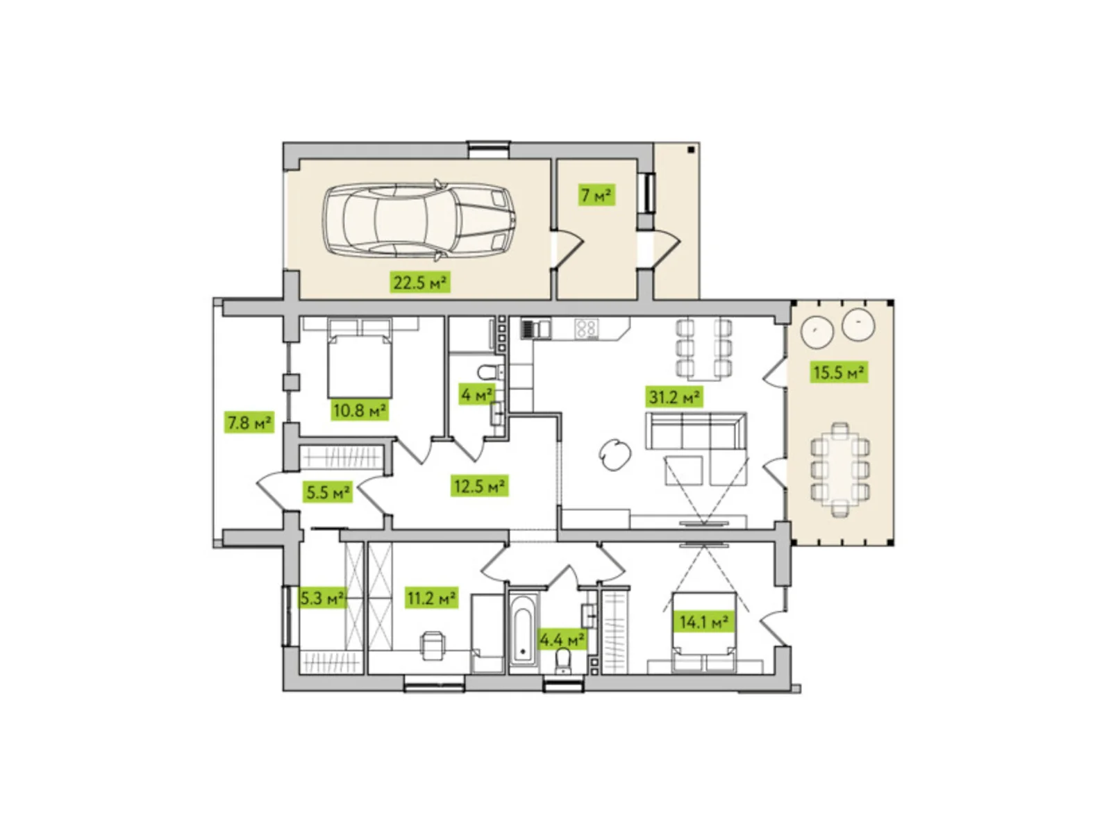 Продается одноэтажный дом 106 кв. м с террасой, цена: 88900 $