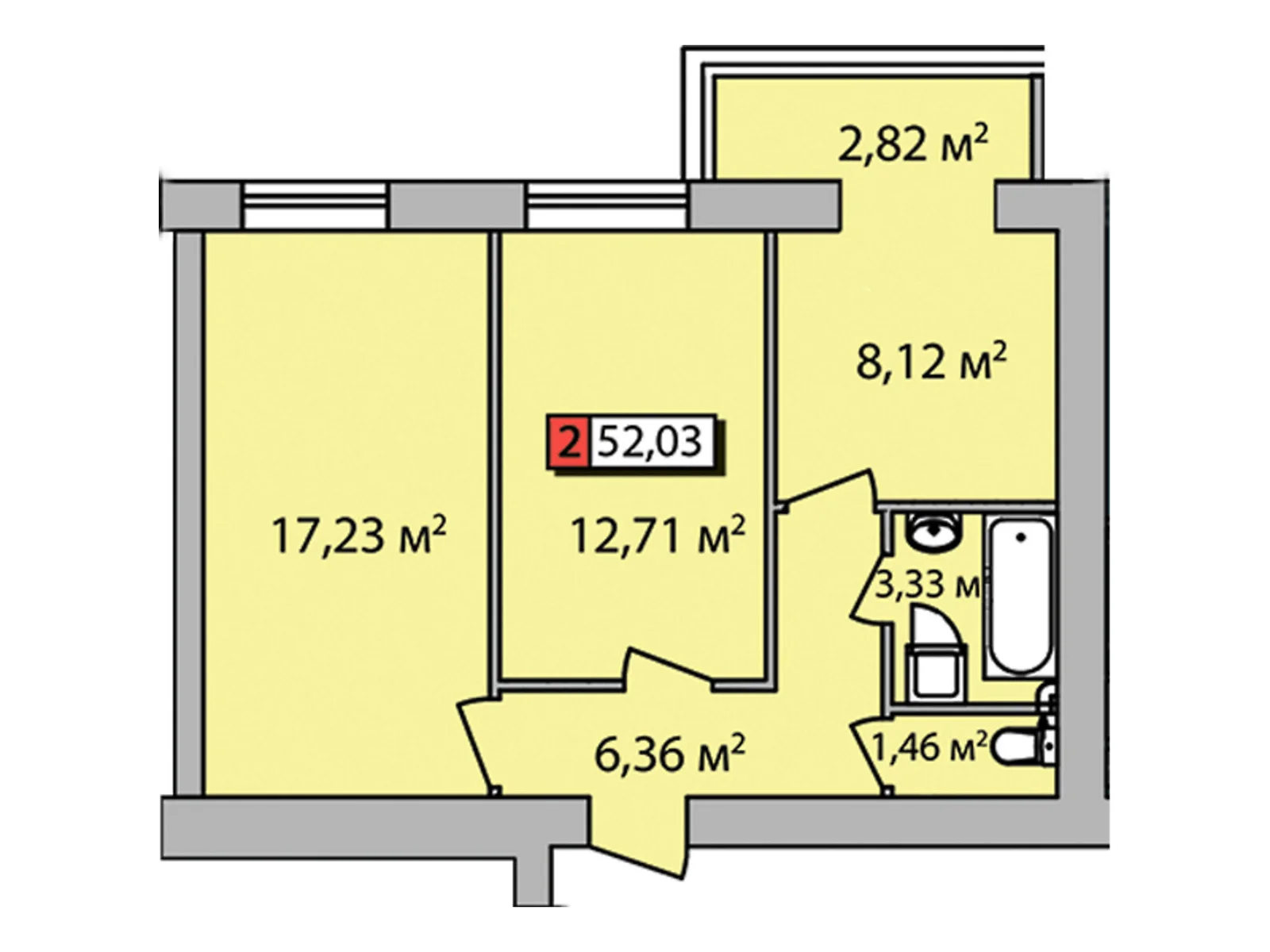 Продается 2-комнатная квартира 52.03 кв. м в Черкассах, цена: 39169 $