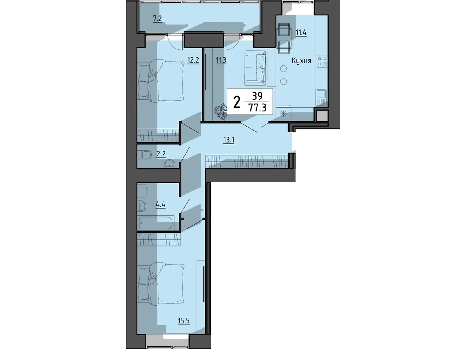 2-комнатная квартира 77.3 кв. м в Тернополе, цена: 52243 $