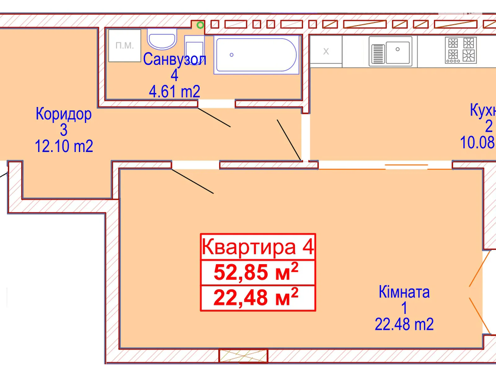 Продается 1-комнатная квартира 53 кв. м в Хмельницком, пер. Панаса Мирного