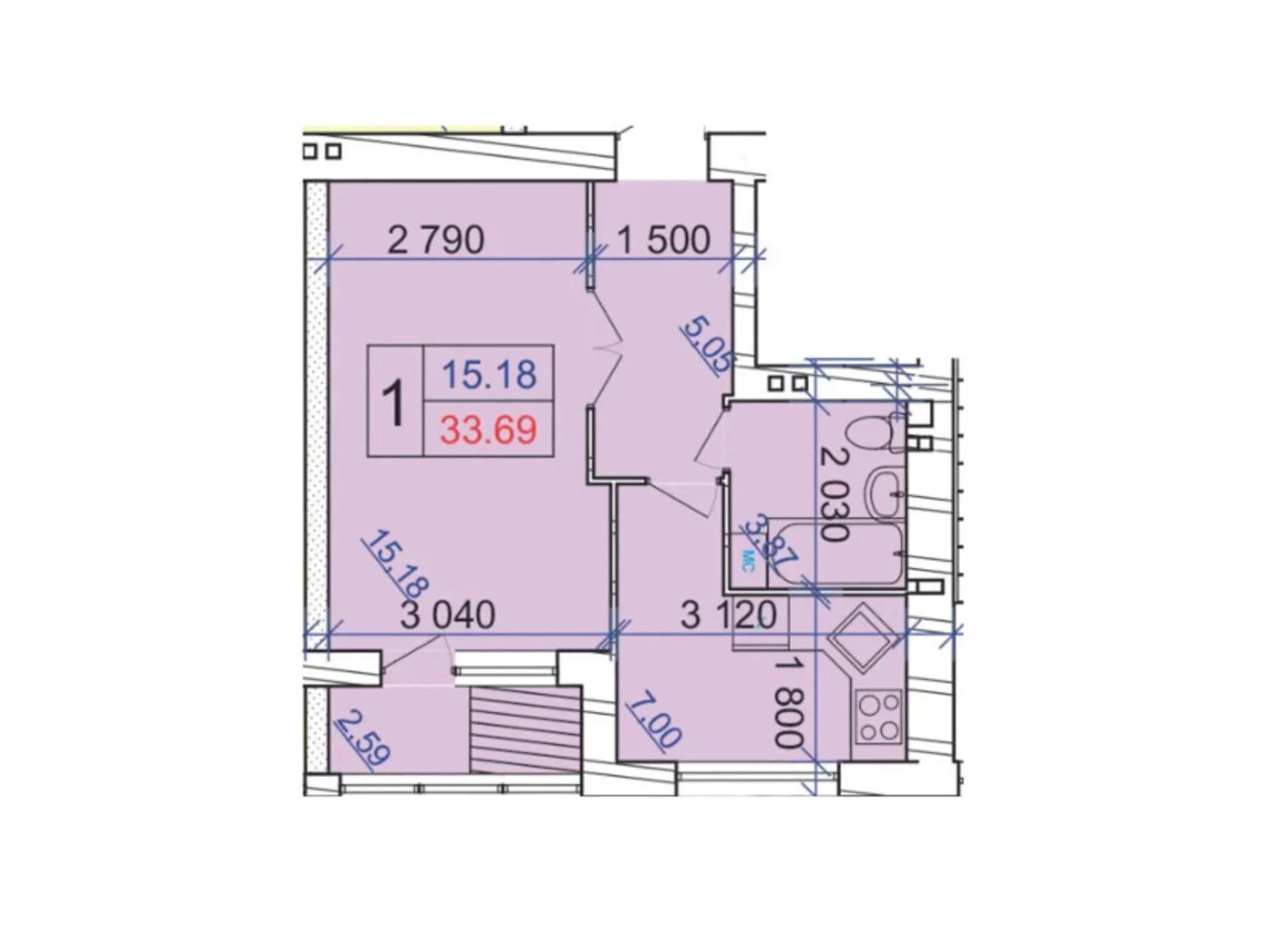 Продается 1-комнатная квартира 33.69 кв. м в Хмельницком, ул. Панаса Мирного, 18/2