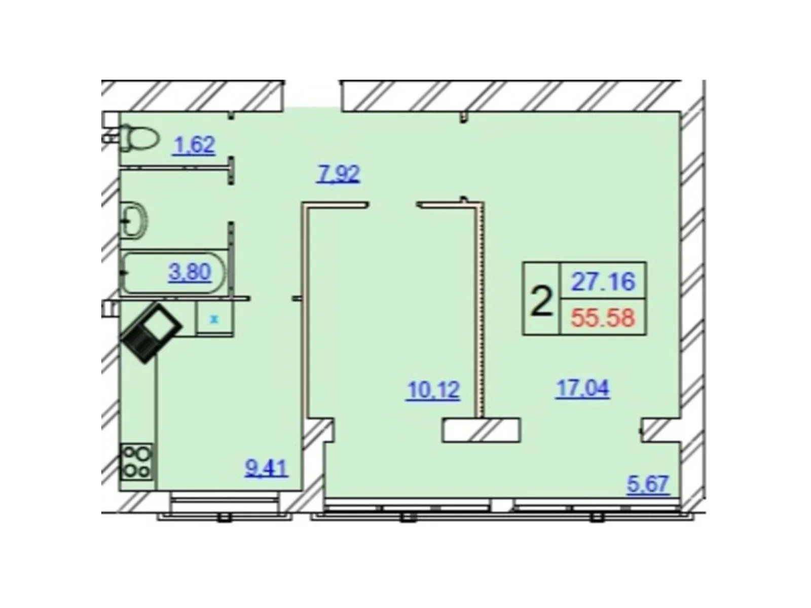 Продается 2-комнатная квартира 55.62 кв. м в Хмельницком, цена: 36848 $