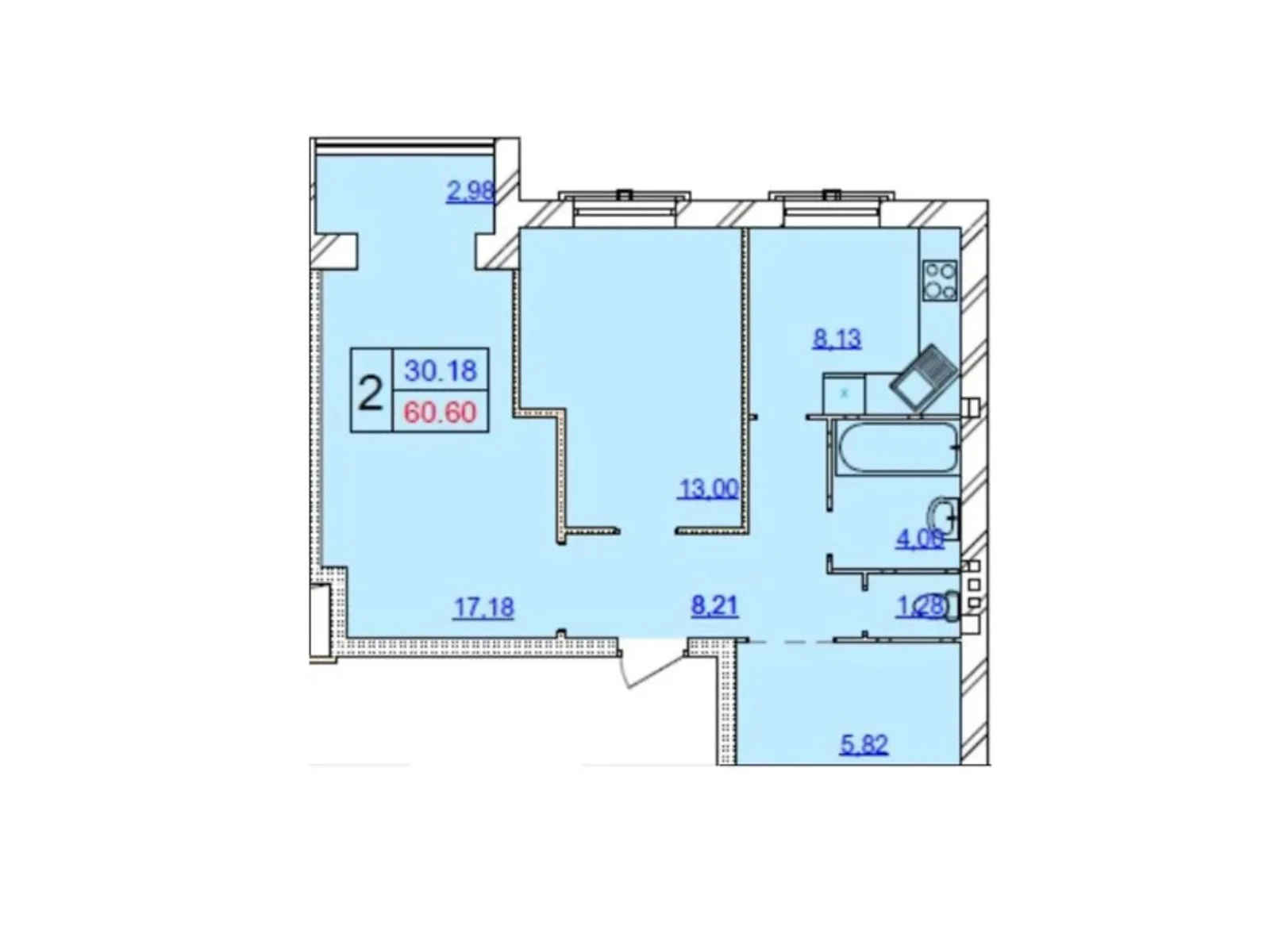 Продается 2-комнатная квартира 60.84 кв. м в Хмельницком, цена: 40206 $