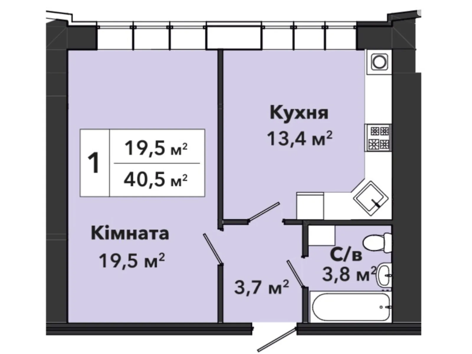 Продается 1-комнатная квартира 40.5 кв. м в Хмельницком, ул. Панаса Мирного, 9