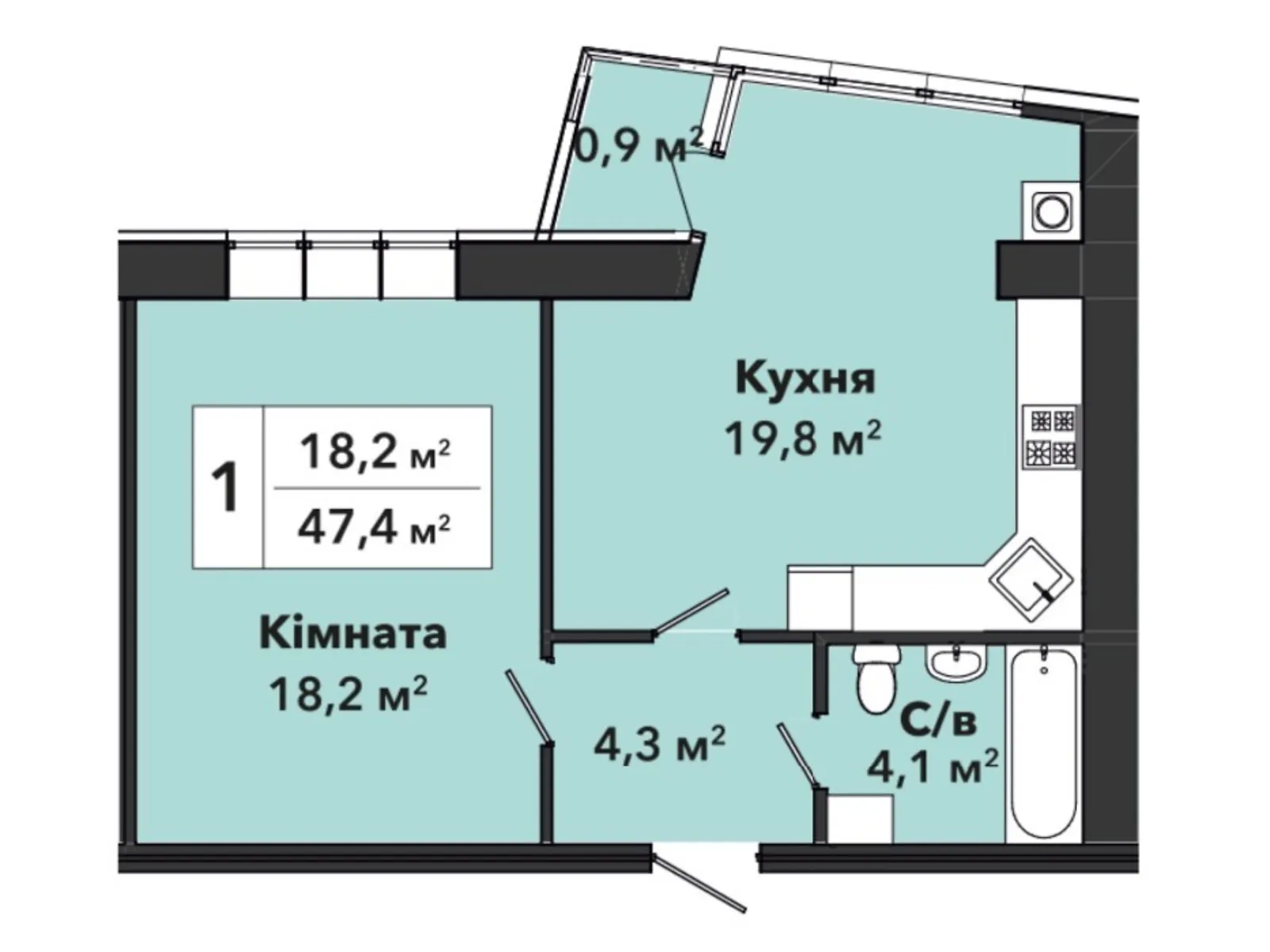 Продается 1-комнатная квартира 47.4 кв. м в Хмельницком - фото 3