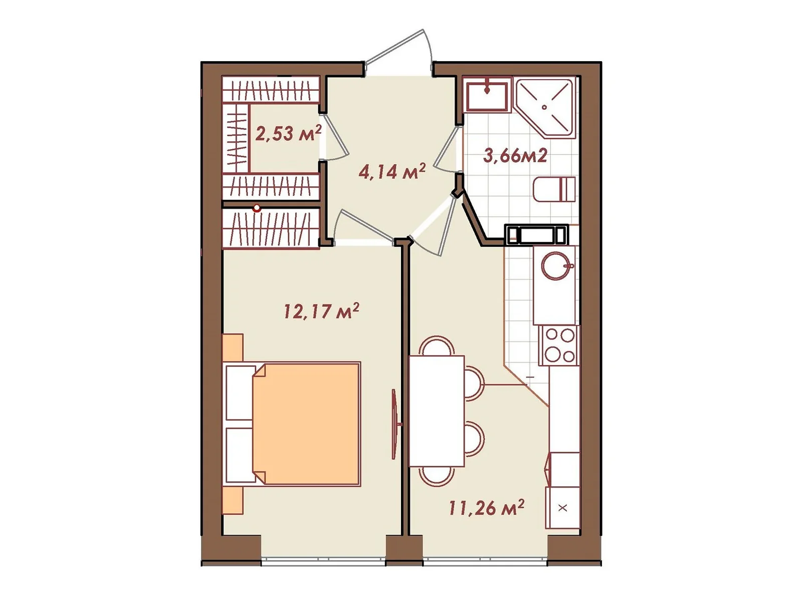 Продается 1-комнатная квартира 33.69 кв. м в Святопетровское, цена: 23583 $