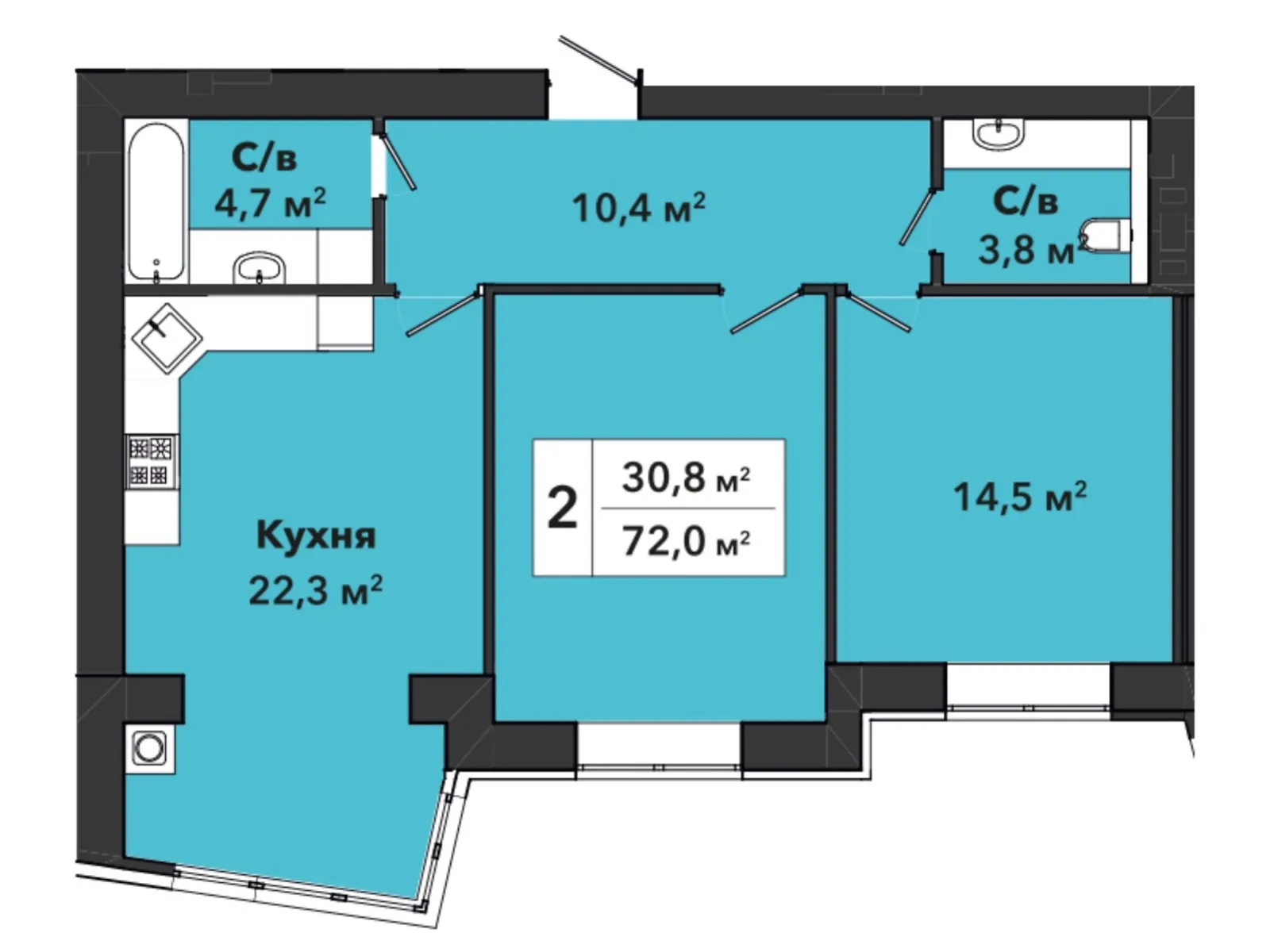 Продается 2-комнатная квартира 72 кв. м в Хмельницком, ул. Панаса Мирного, 9