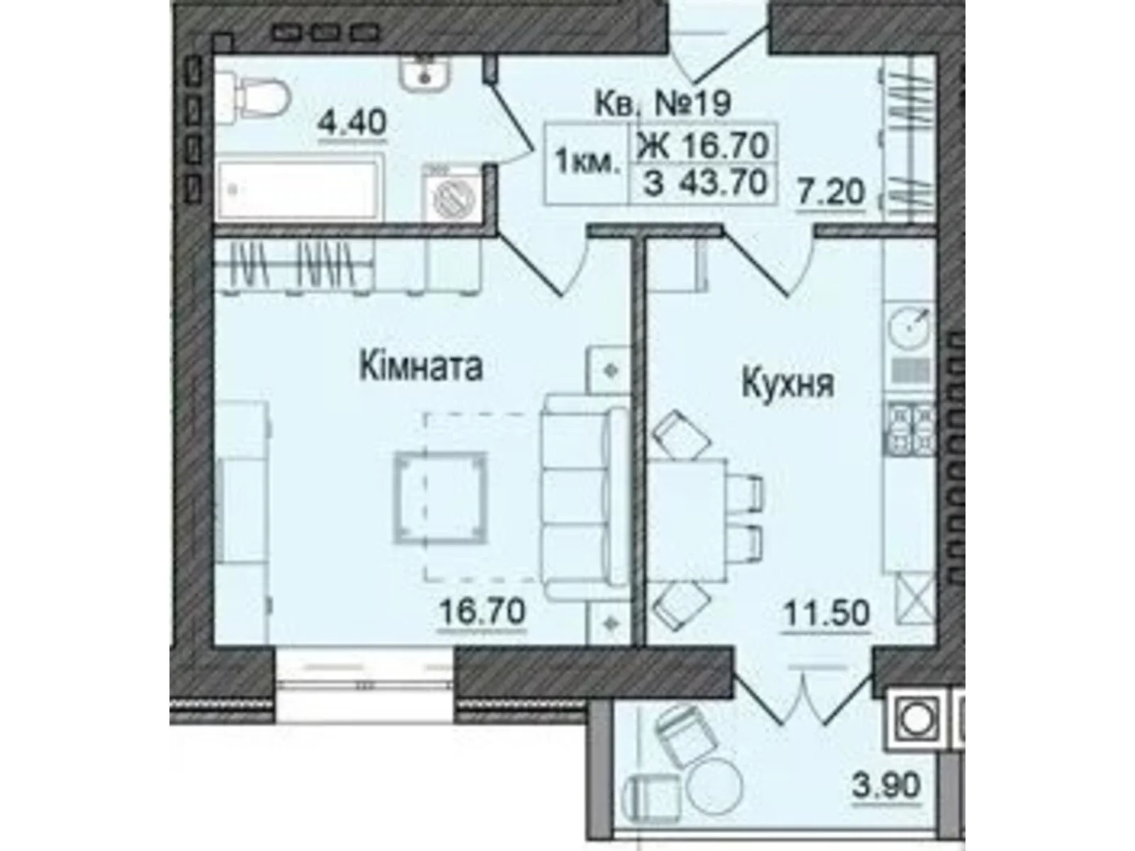 Продается 1-комнатная квартира 43.7 кв. м в Черновцах, цена: 45885 $