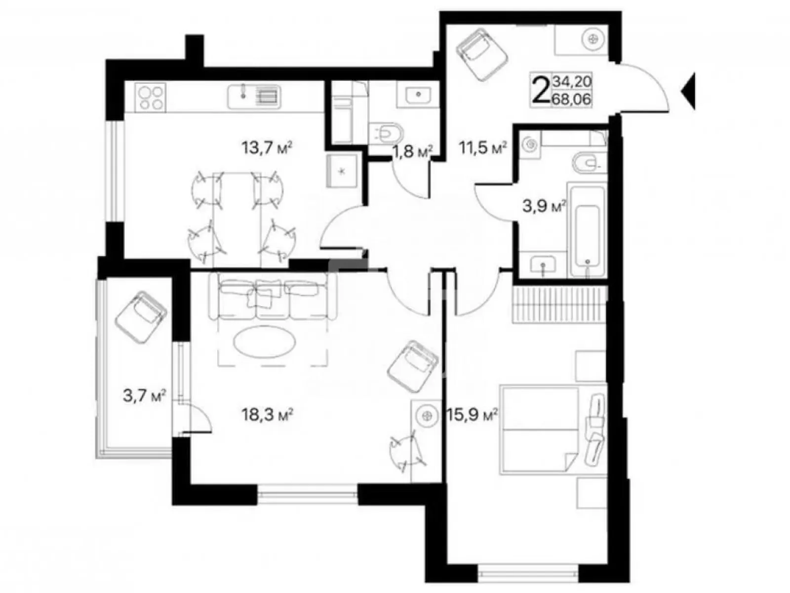 Продается 2-комнатная квартира 71 кв. м в Киеве, ул. Ревуцкого, 40Г