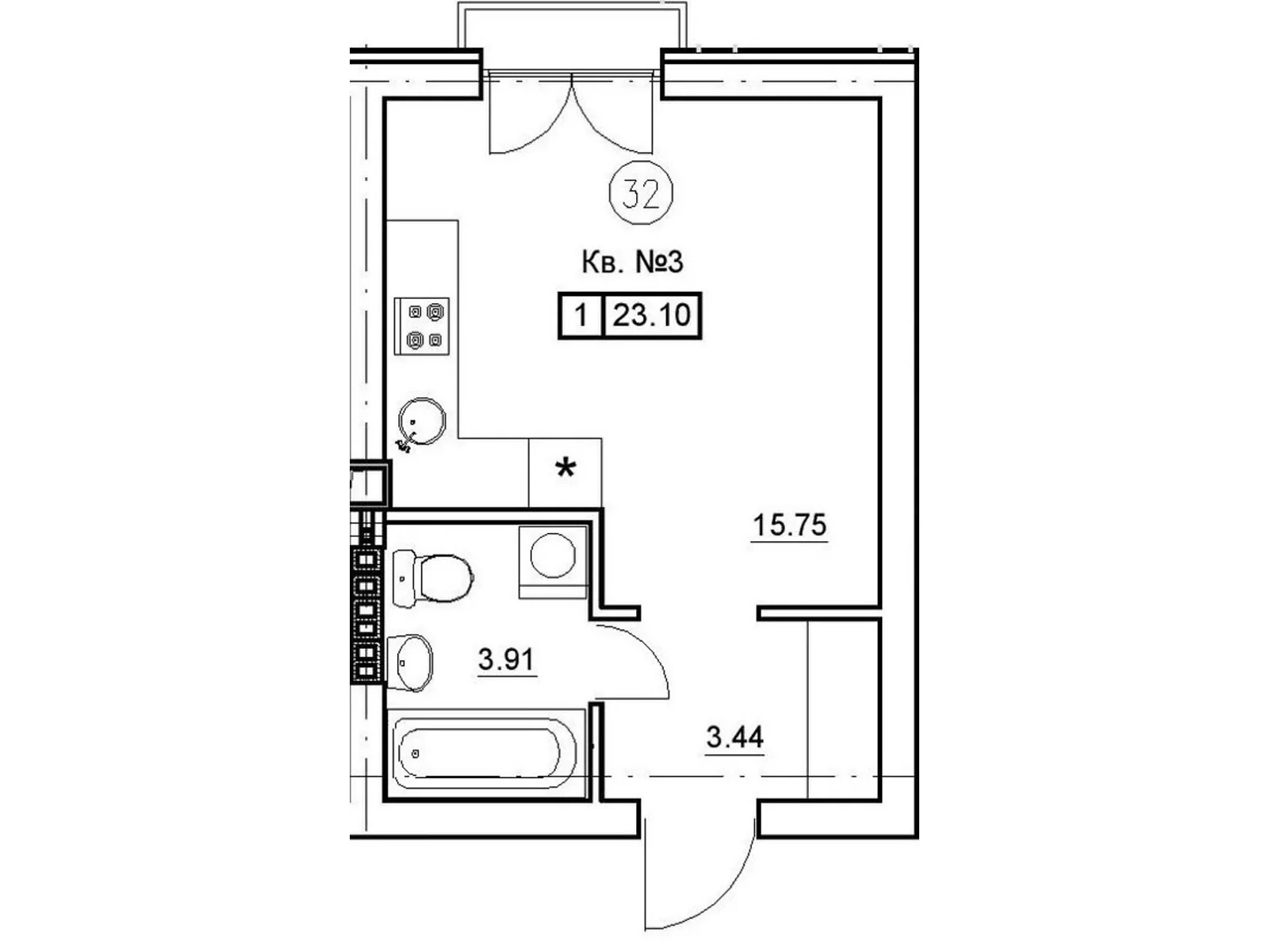 Продается 1-комнатная квартира 23.1 кв. м в Святопетровское, цена: 17094 $