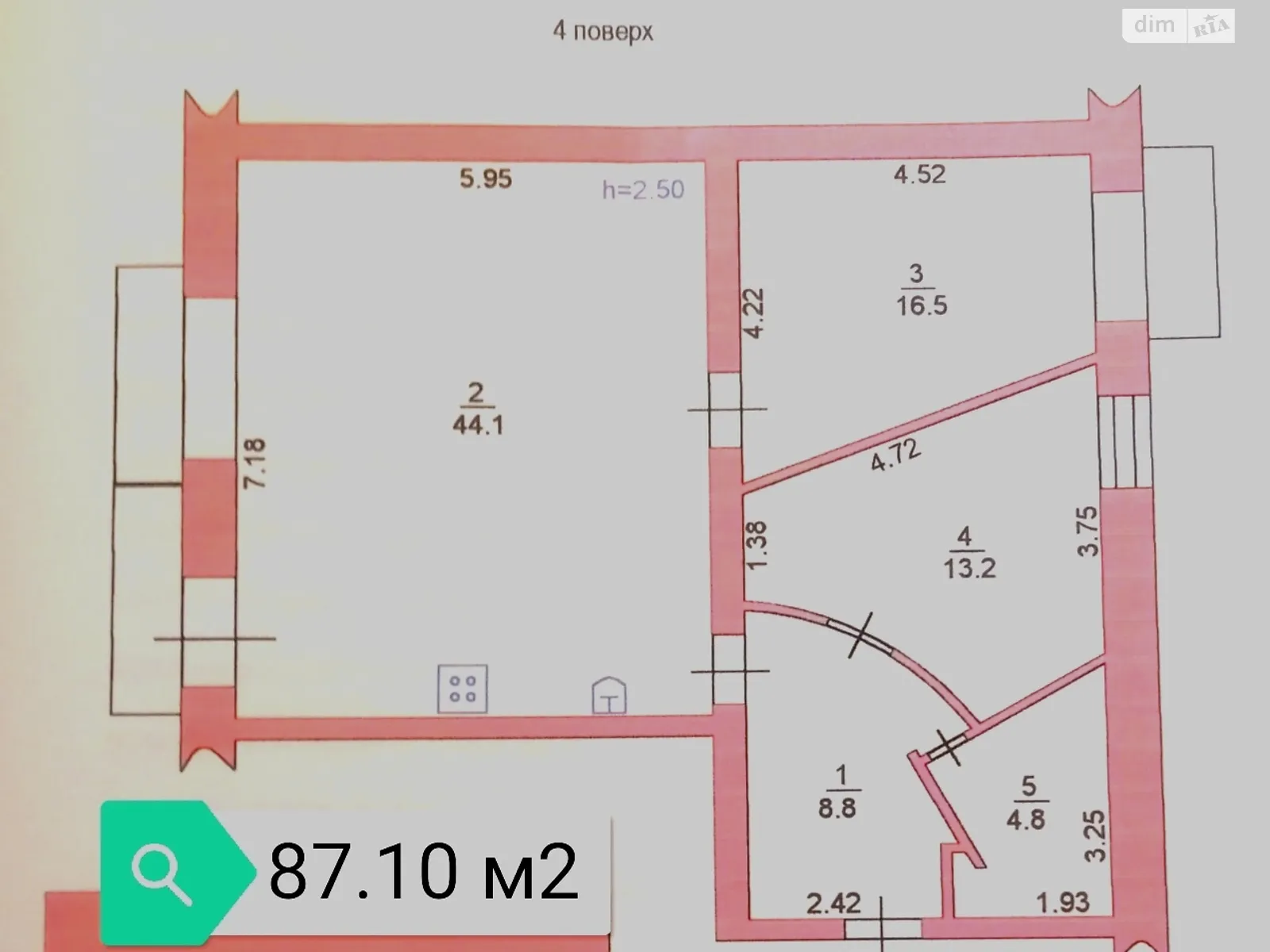 Продается 2-комнатная квартира 87 кв. м в Черноморске, ул. 1 Мая