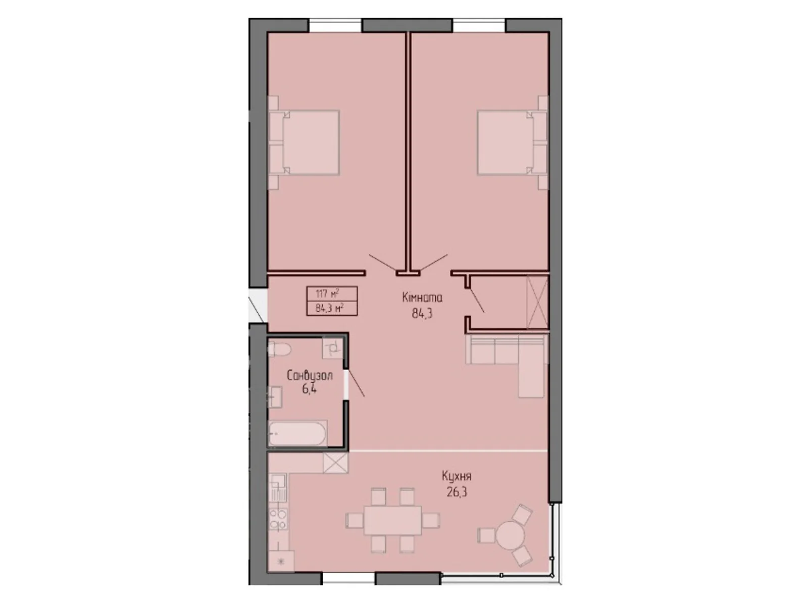 3-комнатная квартира 117 кв. м в Тернополе, ул. Урожайная, 22 - фото 1