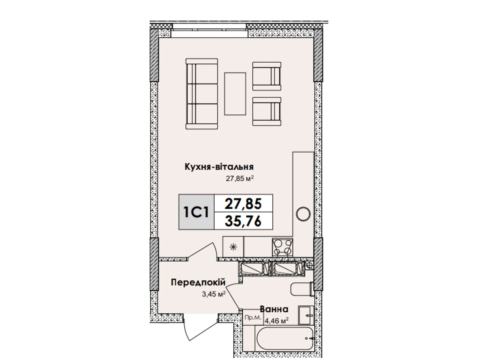 Продается 1-комнатная квартира 35.76 кв. м в Киеве, Харьковское шоссе, 210