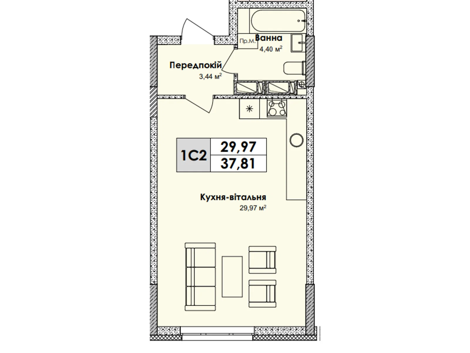 Продается 1-комнатная квартира 37.81 кв. м в Киеве, Харьковское шоссе, 210 - фото 1