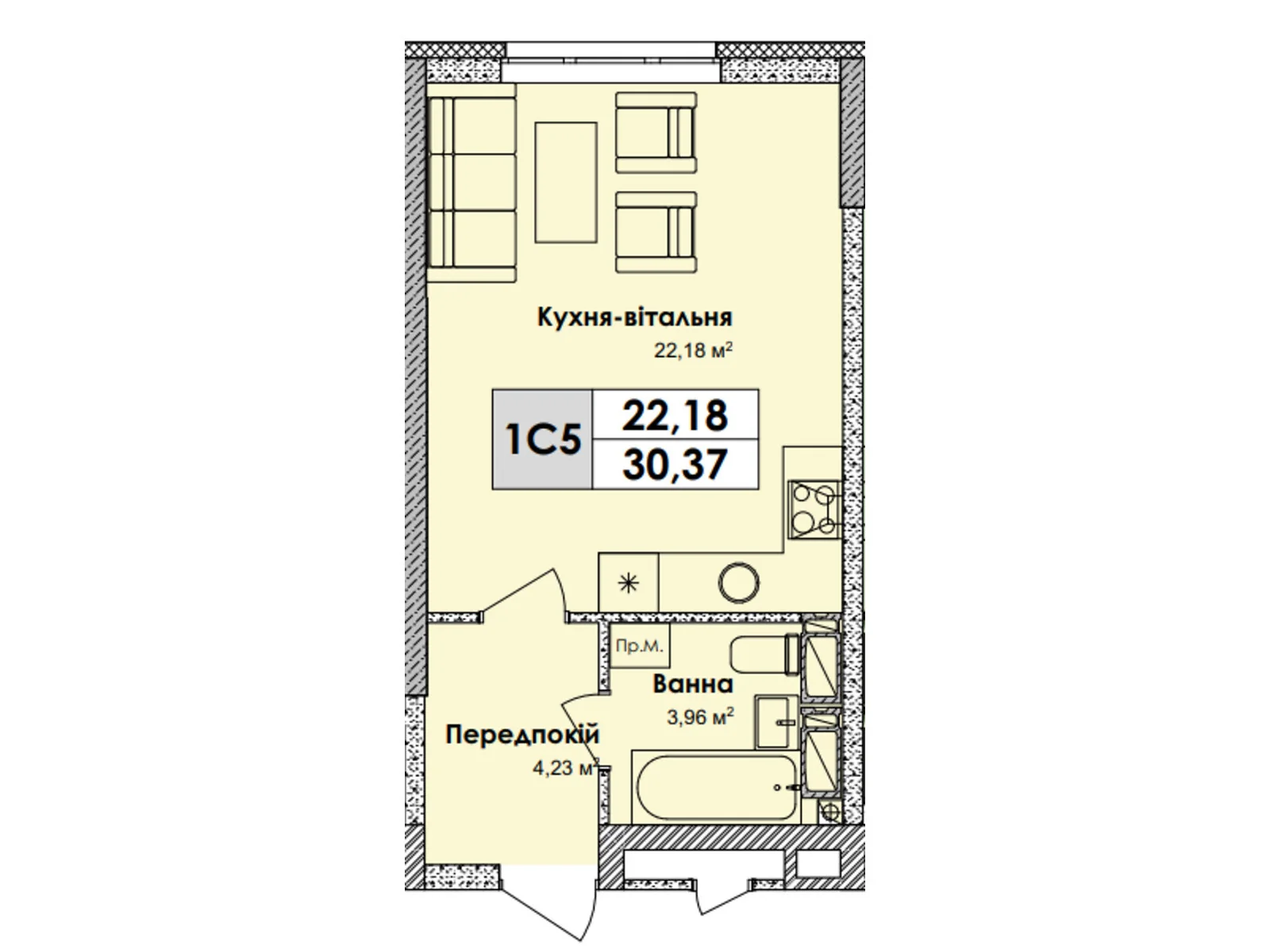 Продается 1-комнатная квартира 31.72 кв. м в Киеве, Харьковское шоссе, 210