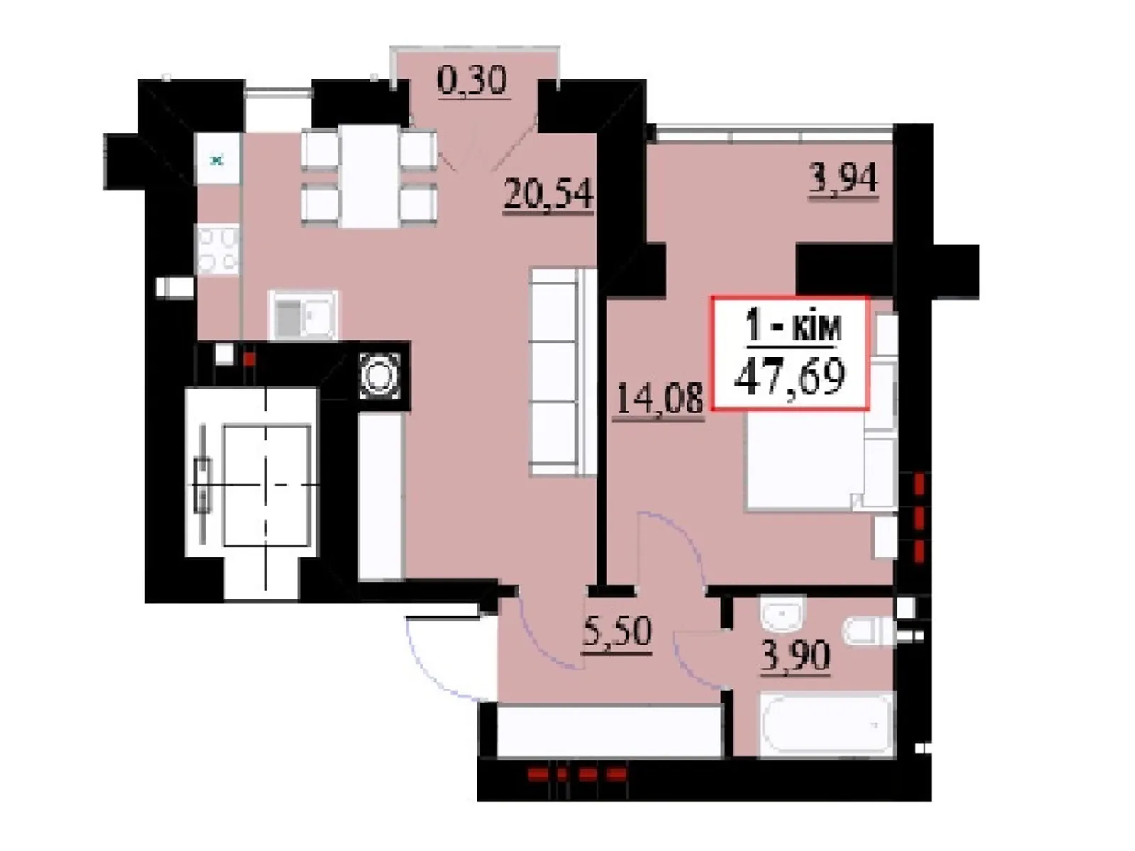 Продается 1-комнатная квартира 47.69 кв. м в Ивано-Франковске, ул. Гетьмана Ивана Мазепы, 168 - фото 1