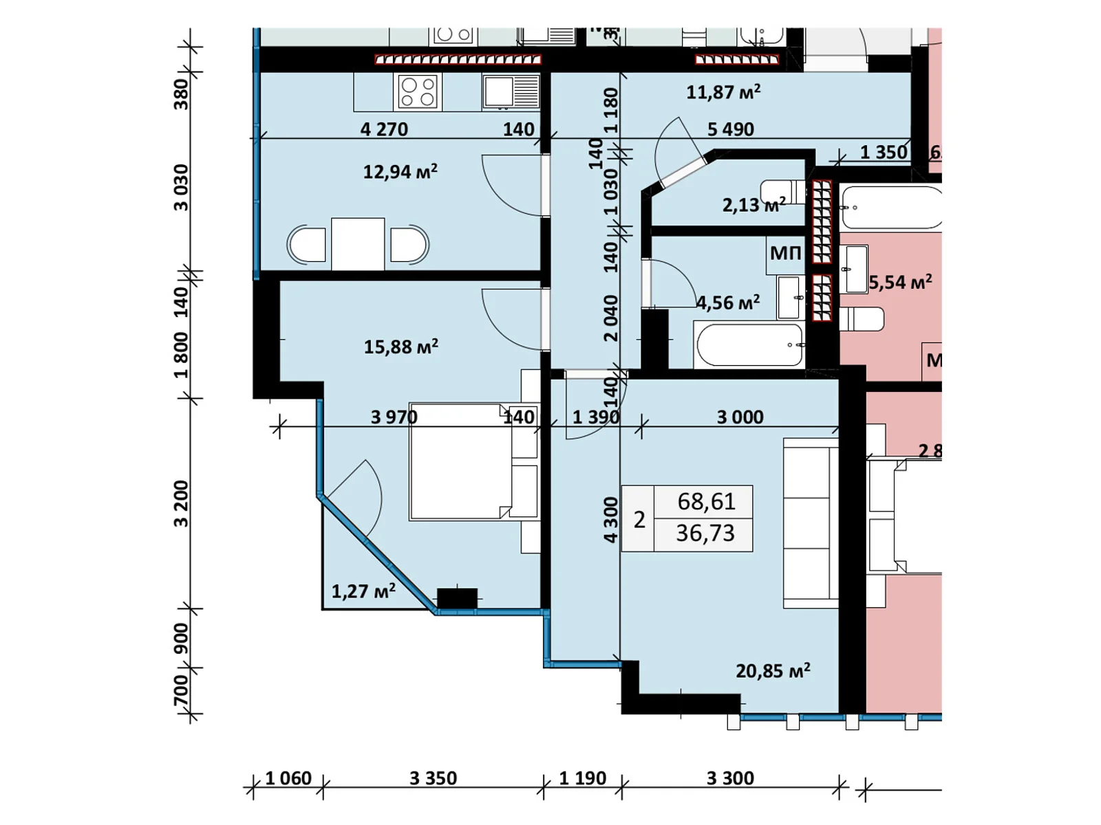 Продается 2-комнатная квартира 68.61 кв. м в Ужгороде, ул. Воссоединения, 19