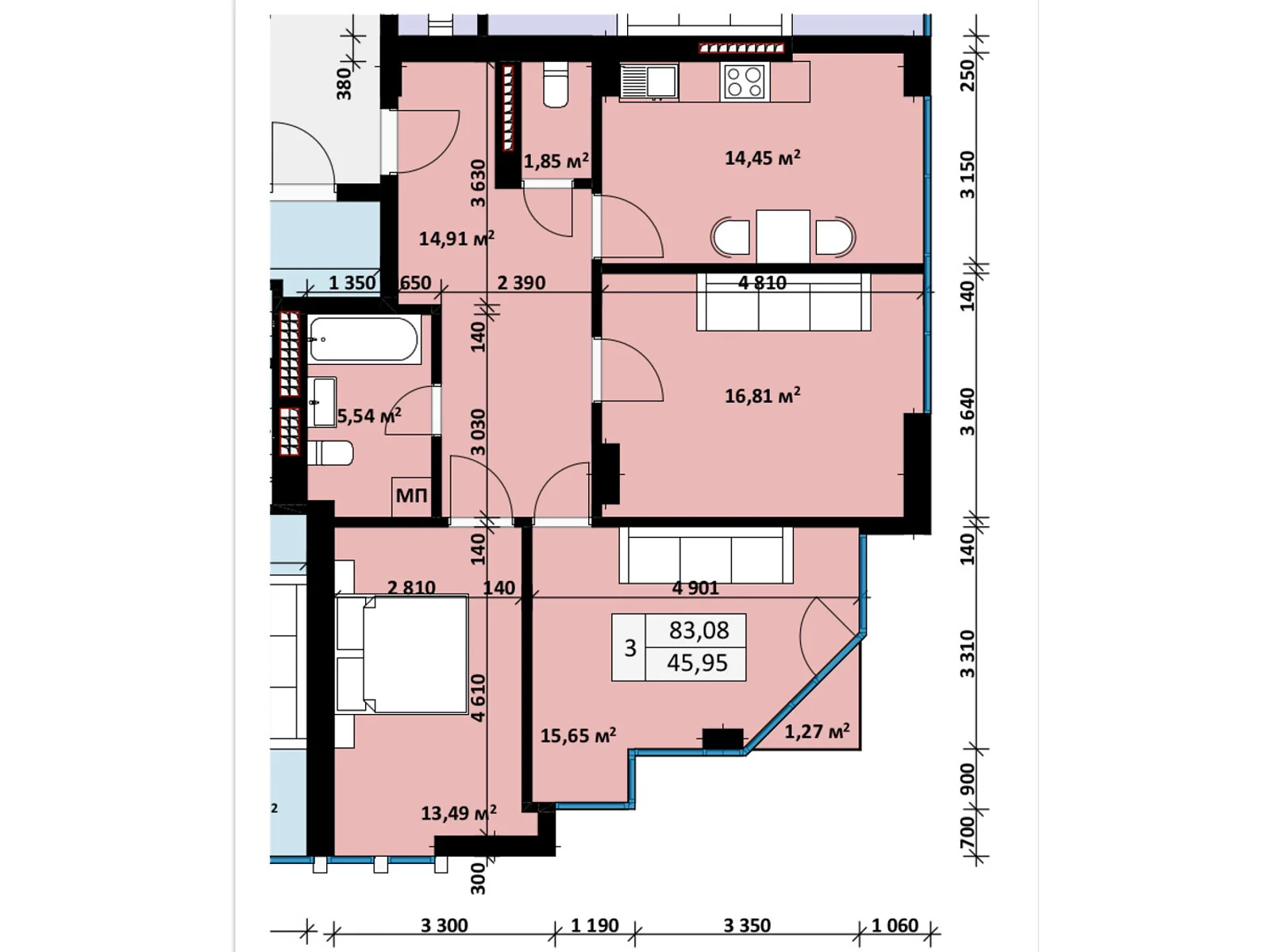 Продается 3-комнатная квартира 83.08 кв. м в Ужгороде, ул. Воссоединения, 19