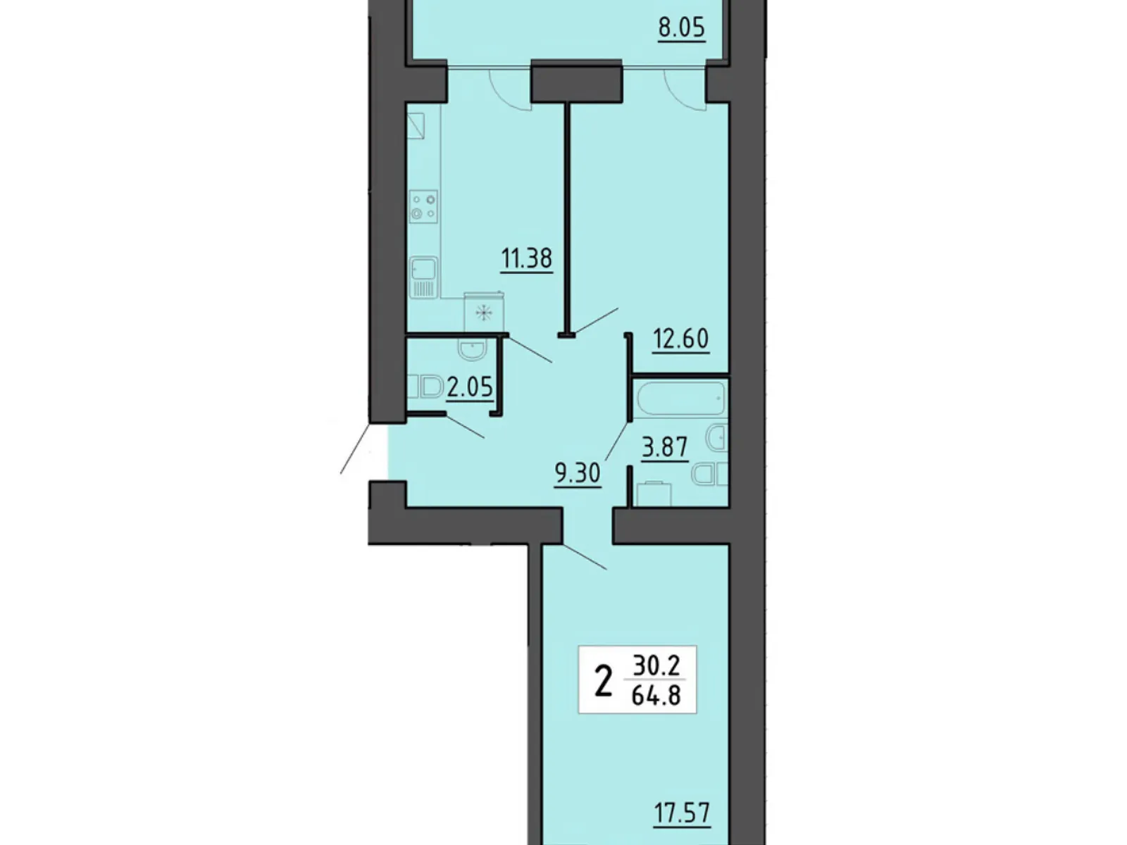 2-кімнатна квартира 64 кв. м у Тернополі, вул. Енергетична, 5А