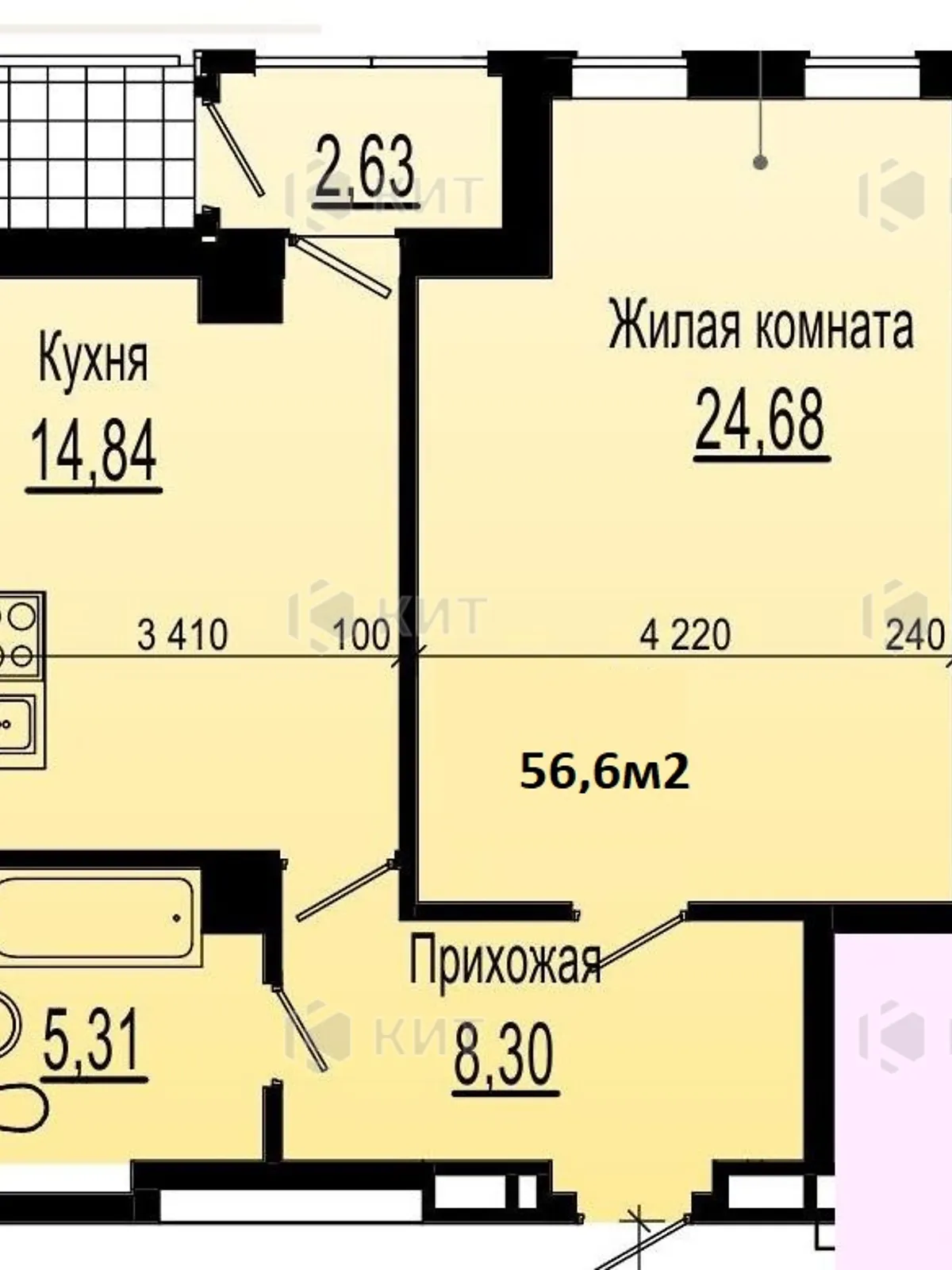 Продается 1-комнатная квартира 56.6 кв. м в Харькове, ул. Сухумская, 22