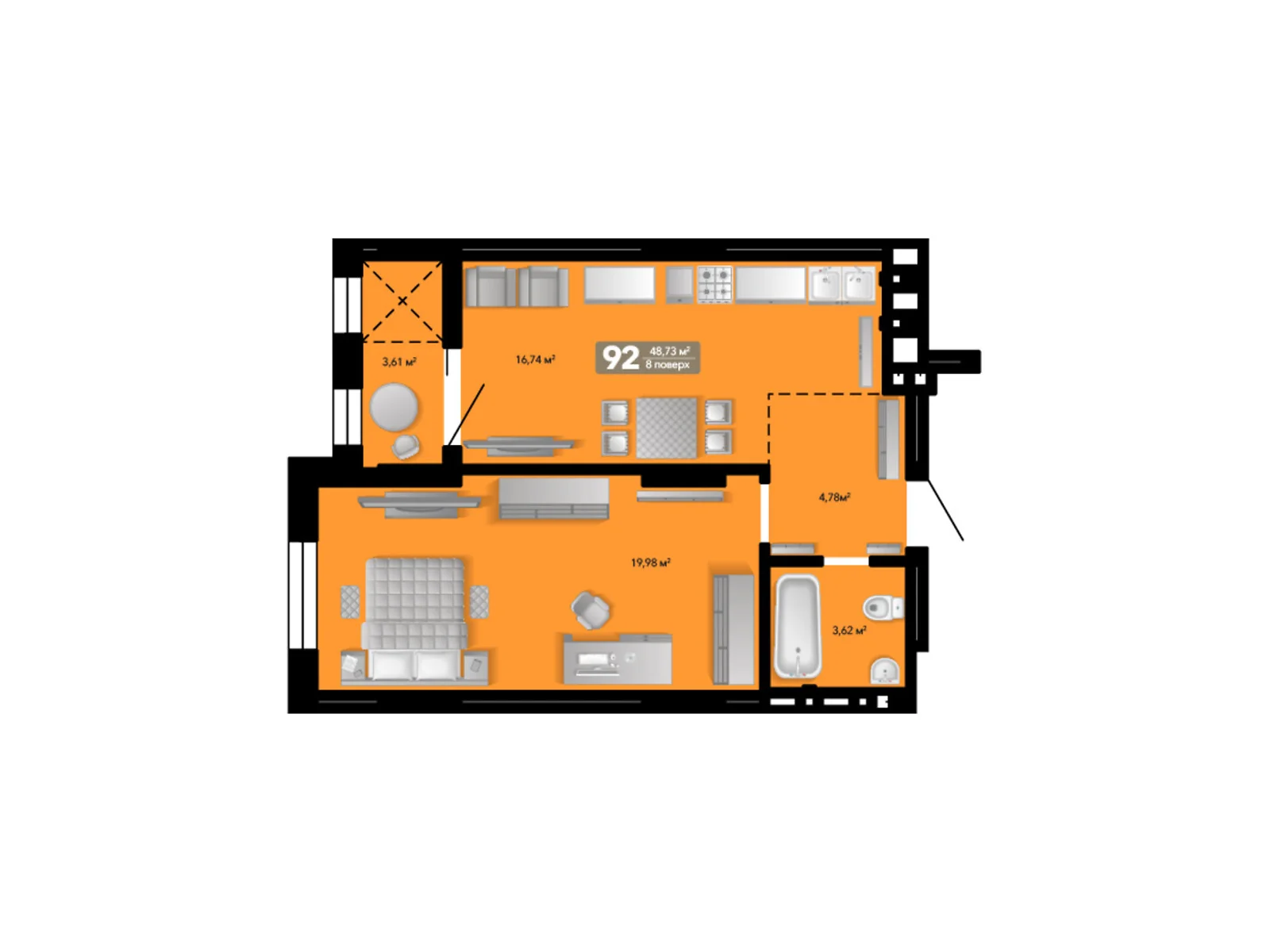 Продается 1-комнатная квартира 48.81 кв. м в Винниках, ул. Кольцевая, 17А - фото 1